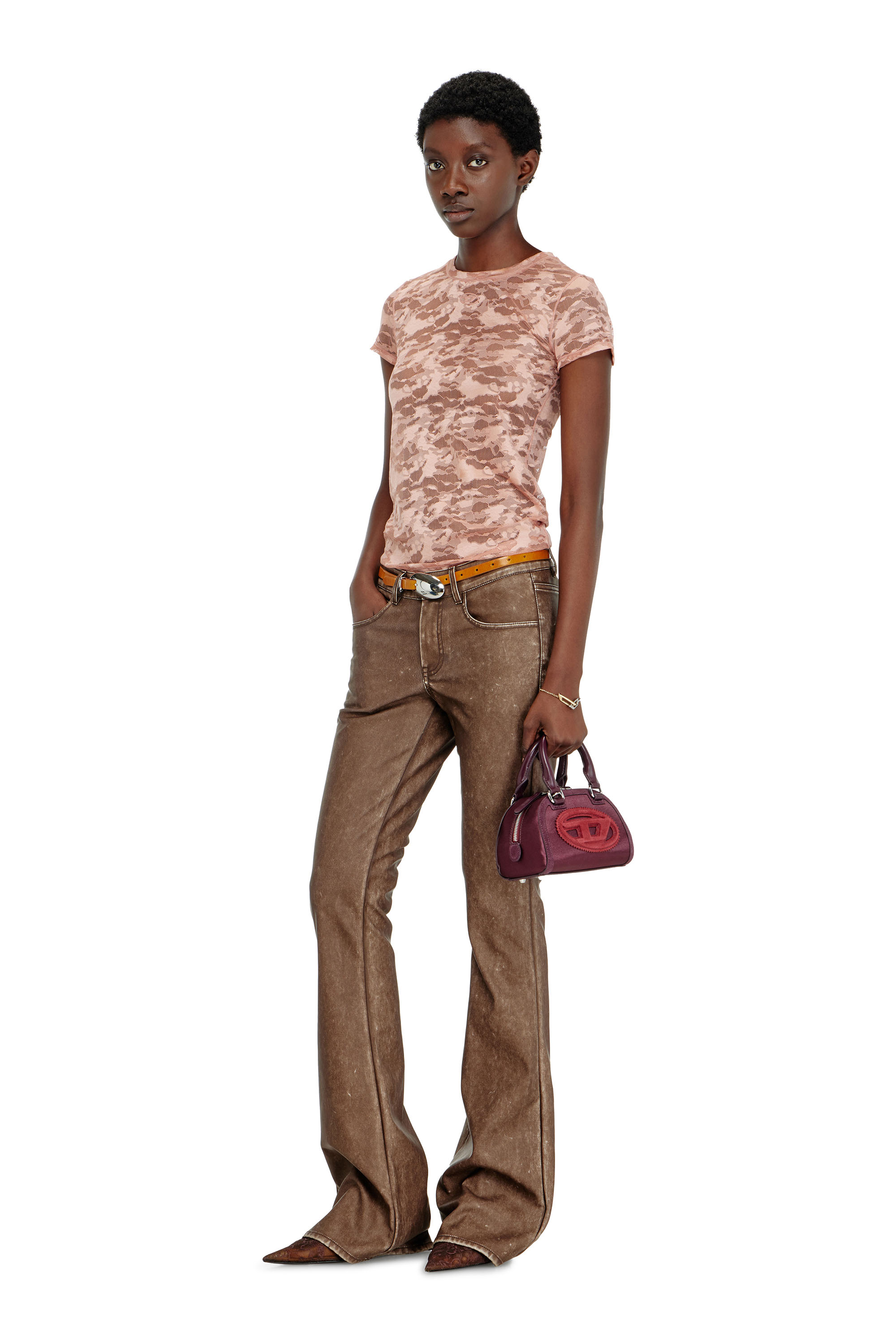 Diesel - KASIA-UTLT, T-shirt in pizzo camouflage Donna in Rosa - 6