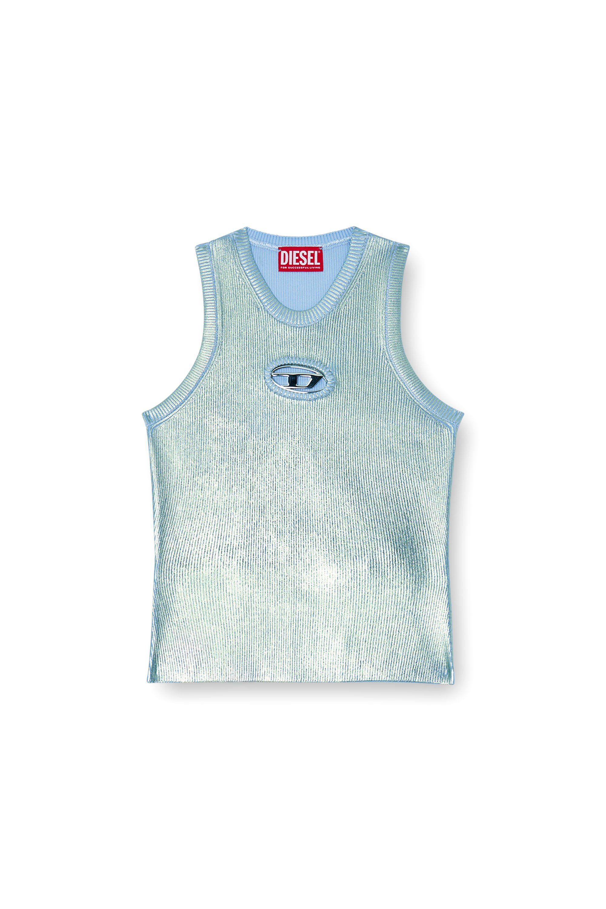 Diesel - M-CADDIX-TOP-M, Tank top in maglia a coste metallizzata Donna in Blu - 3