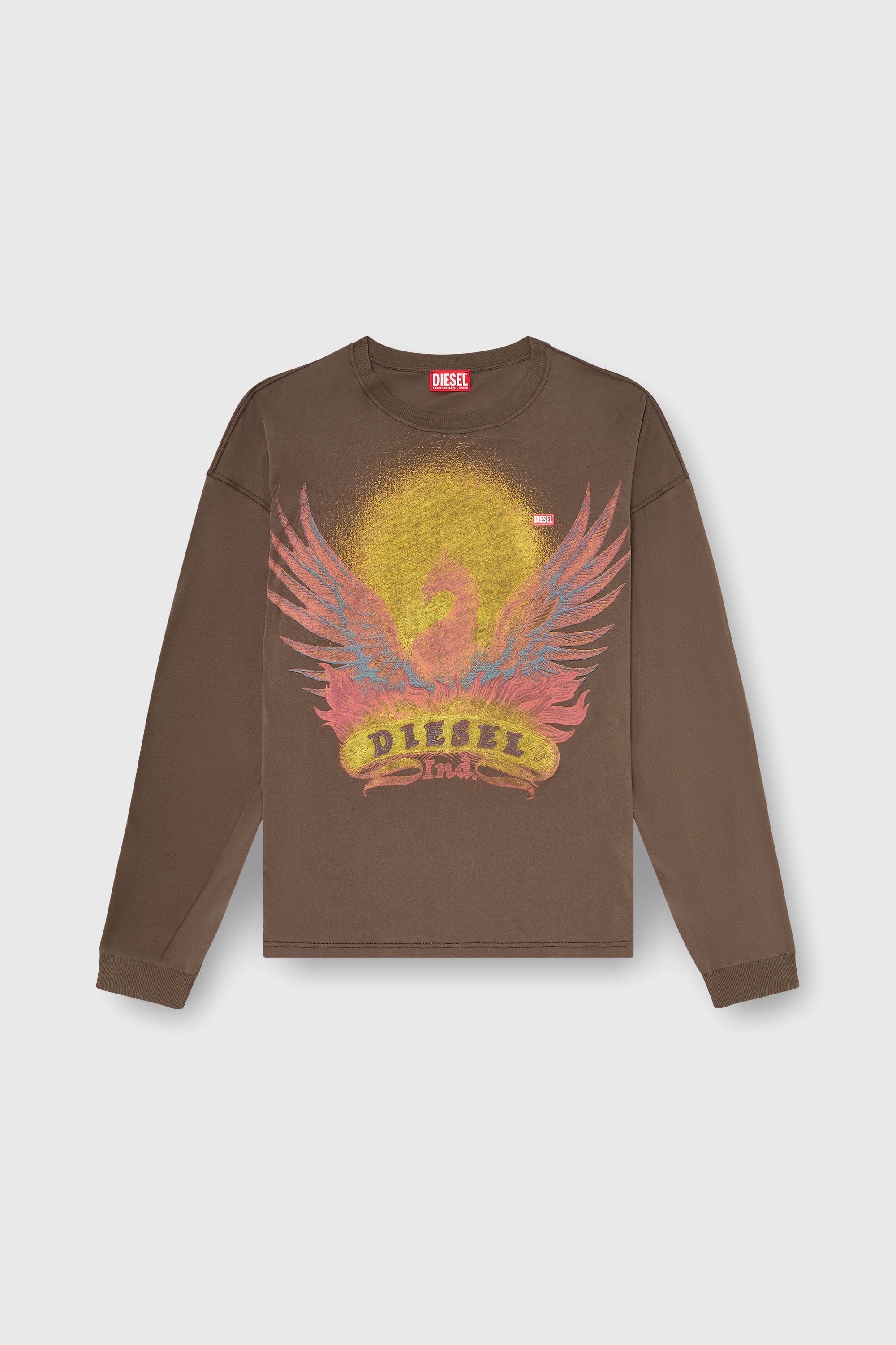 Diesel - T-BOXT-LS-AA1, Herren Langarm-T-Shirt mit Phoenix-Motiv in Braun - 2