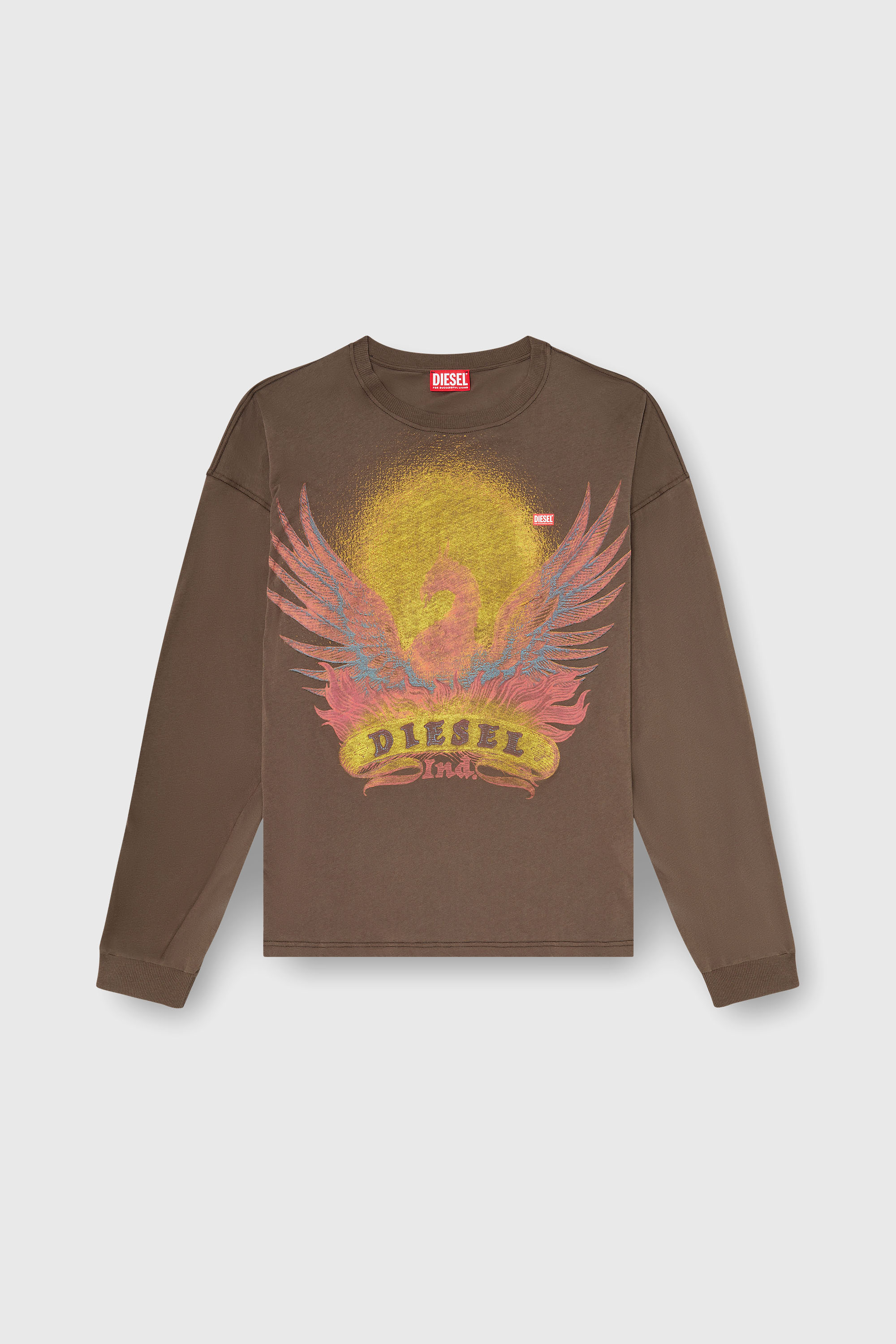 Diesel - T-BOXT-LS-AA1, Herren Langarm-T-Shirt mit Phoenix-Motiv in Braun - 2