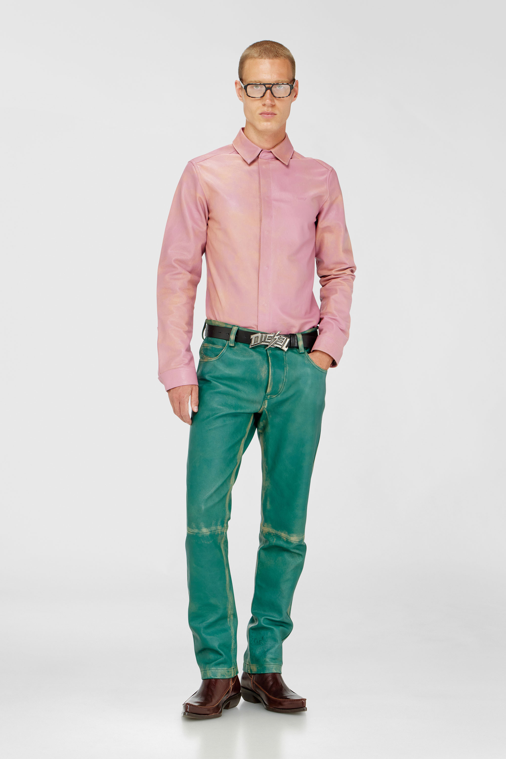 Diesel - S-CIRT, Man's Shirt in treated leather in Pink - 1