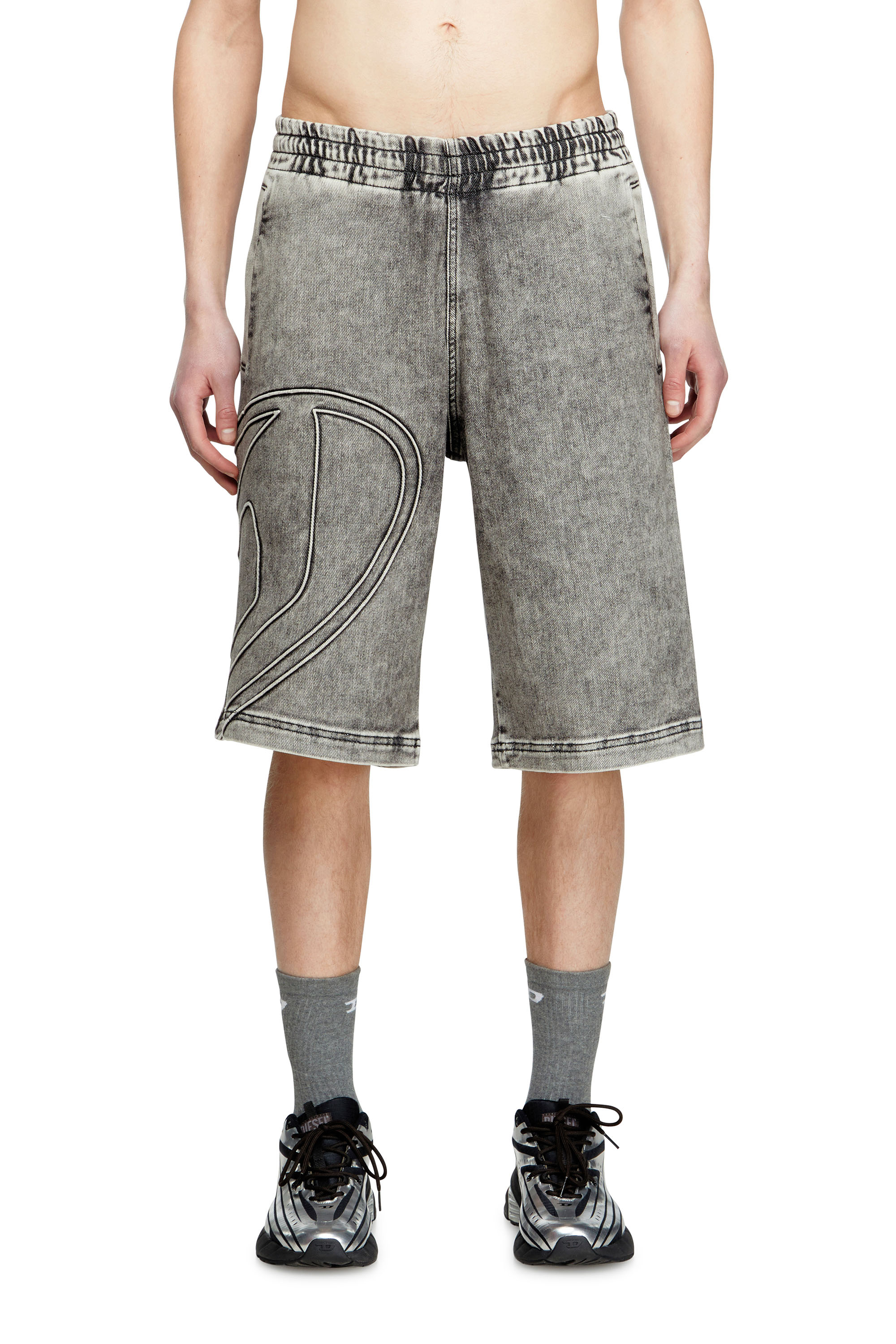 Diesel - D-ENNY-S TRACK, Track Denim bermuda avec logo Oval D Mixte in Gris - 3