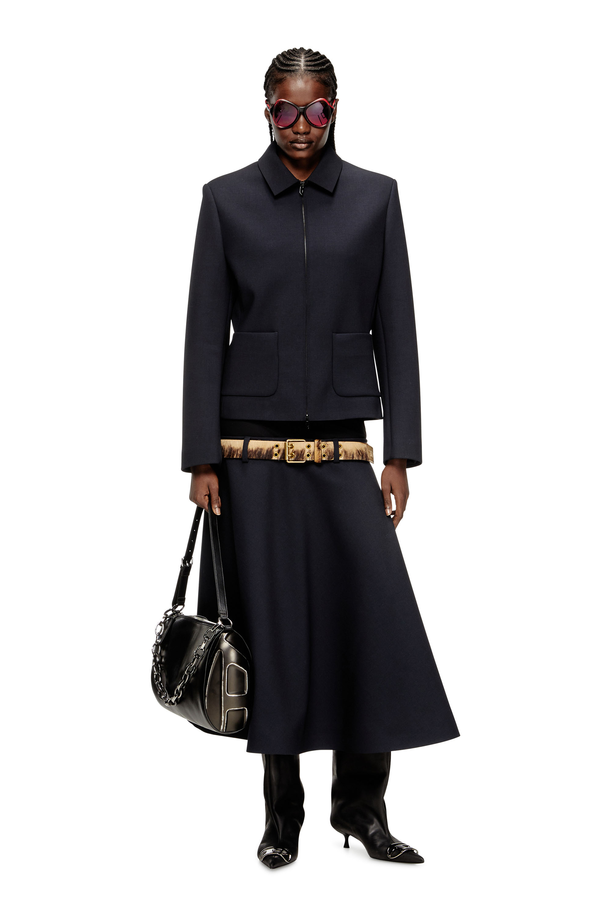 Diesel - G-CESARA-BOND, Damen Kragenjacke aus neoprenbeschichtetem Stoff in Dunkelblau - 2
