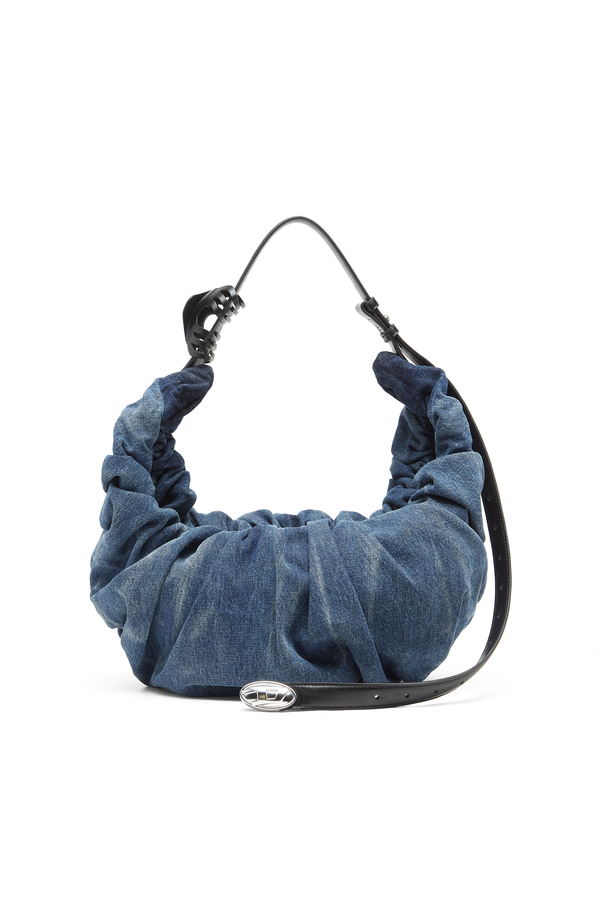 Diesel - GRAB-D HOBO L, Grab-D L-Grand sac hobo froiss&eacute; en denim trait&eacute; Femme in Bleu - 1