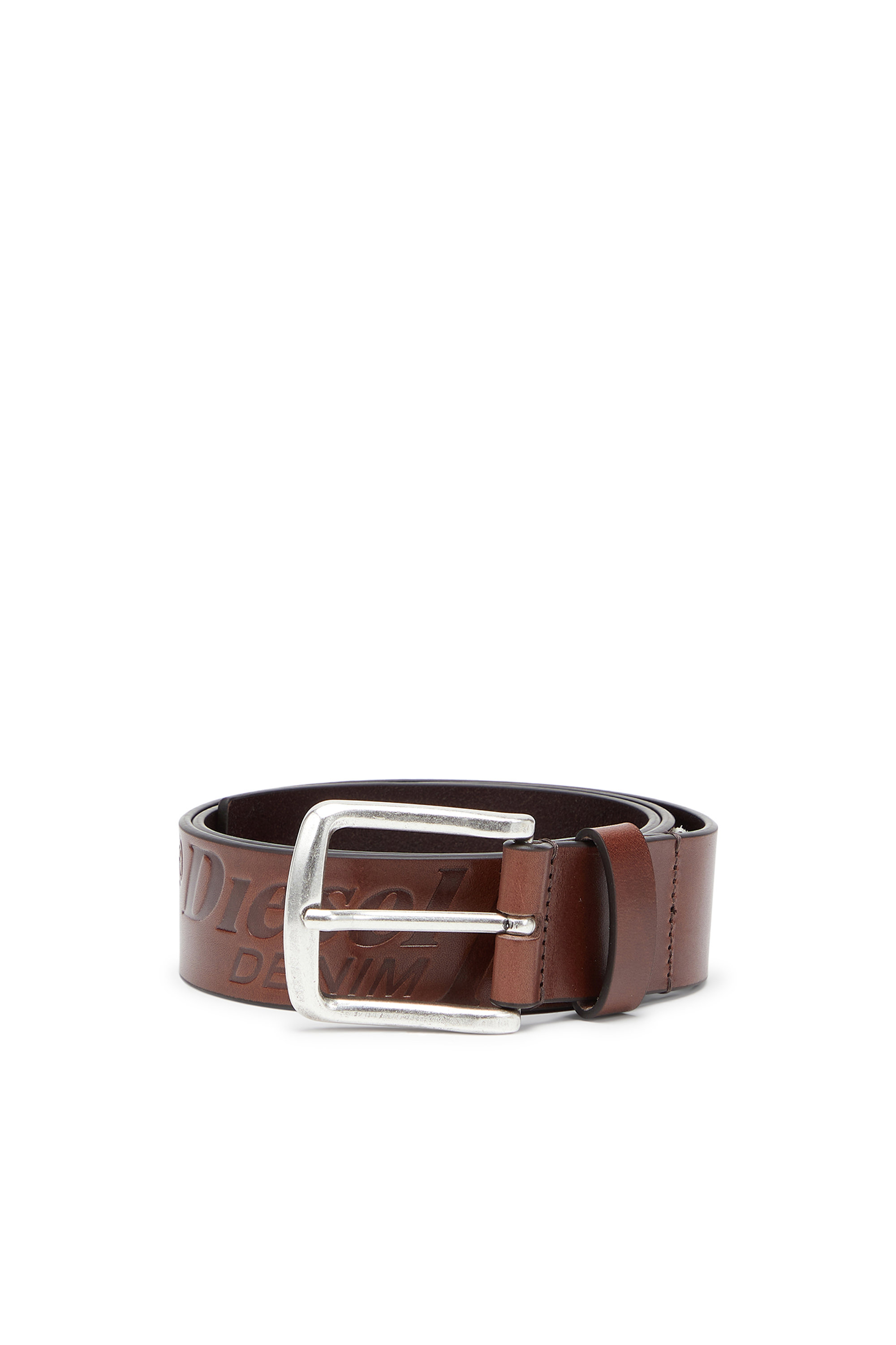 Diesel - B-FLAG-D EMBOSSED, Ceinture 4 cm en cuir avec logo grav&eacute; Homme in Marron - 1