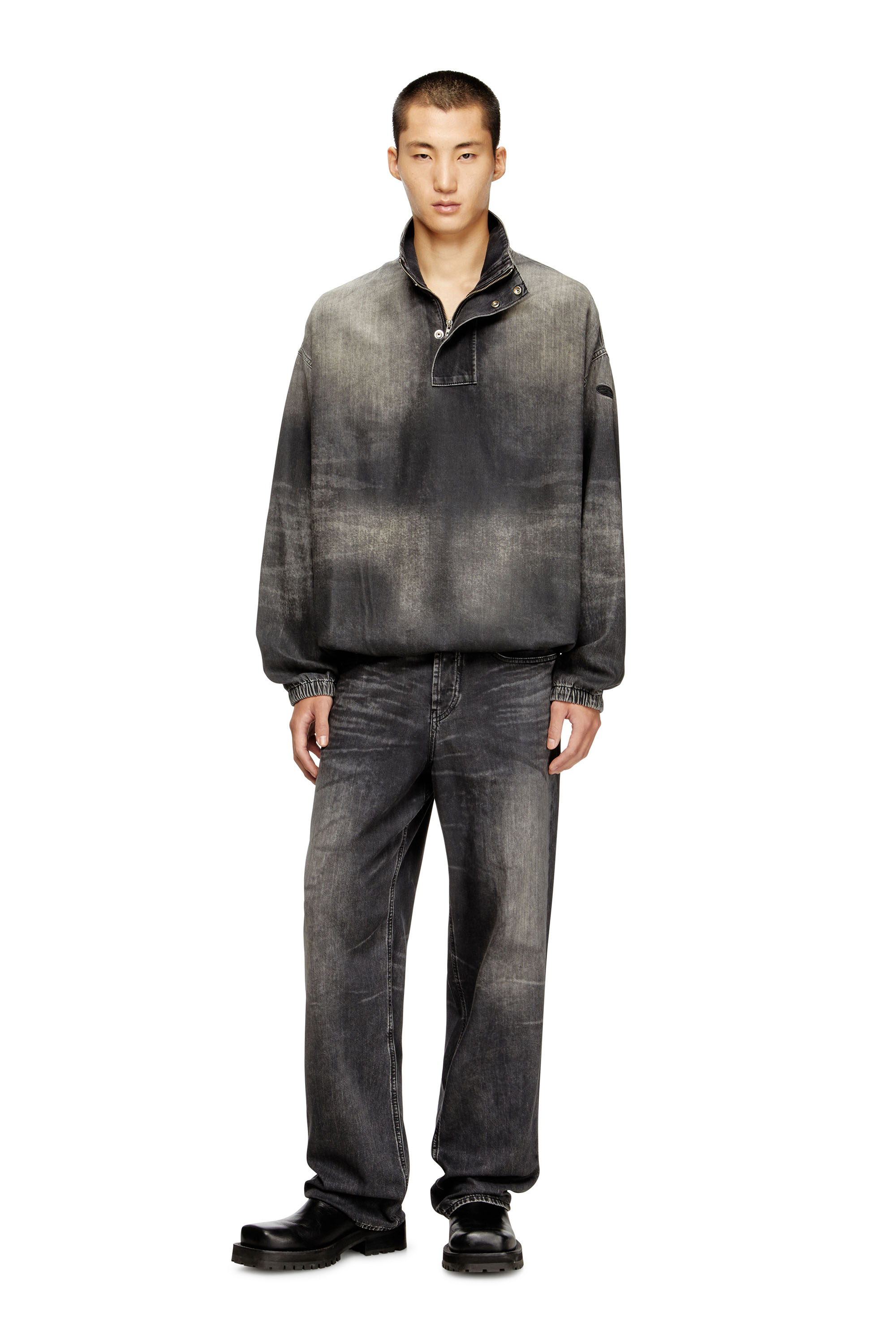 Diesel - D-FLOW-S3, Top in denim con collo mock Unisex in Nero - 2
