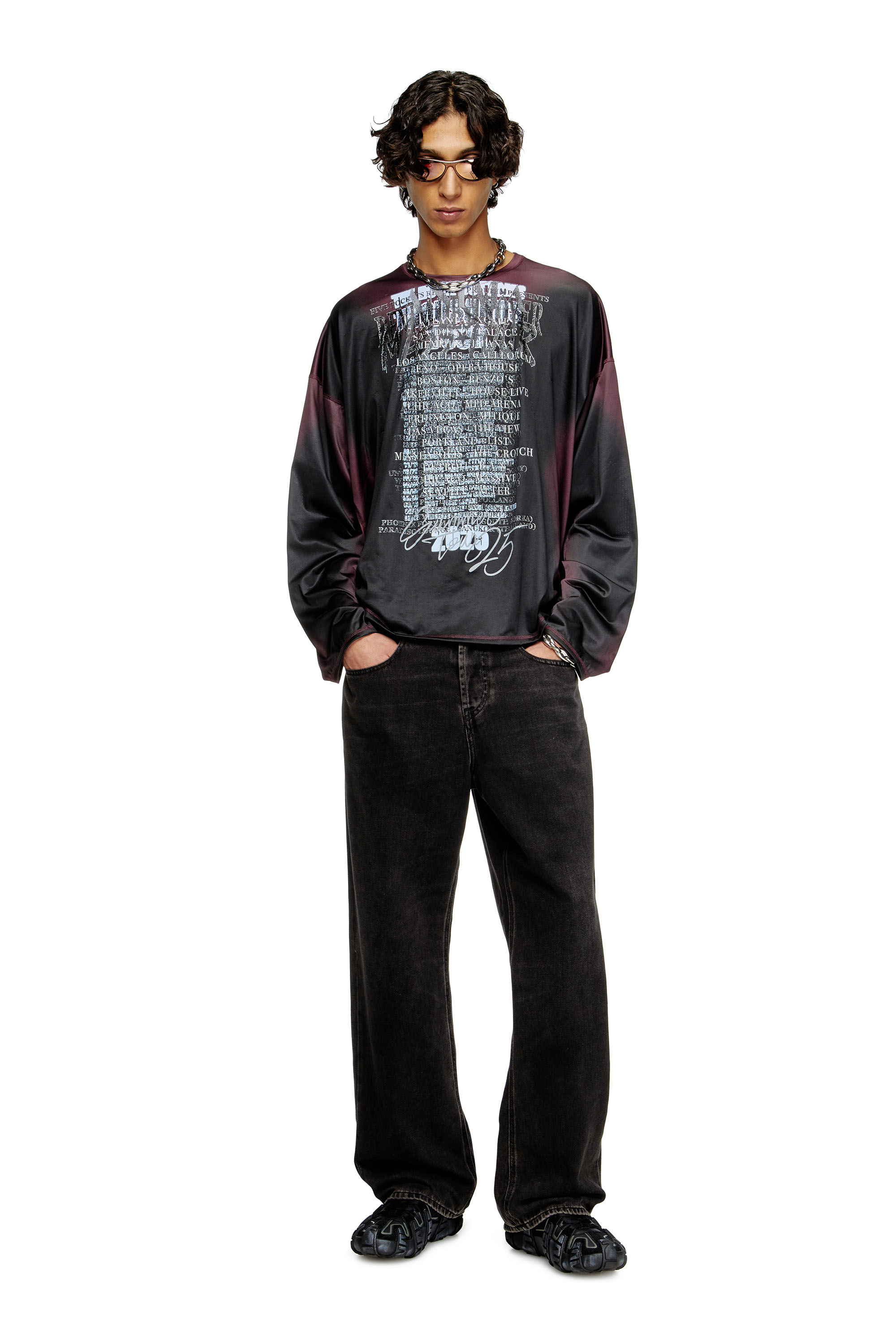 Diesel - T-OLAVI-AA, T-shirt a maniche lunghe in tech-jersey con stampa DJ Unisex in Multicolor - 1