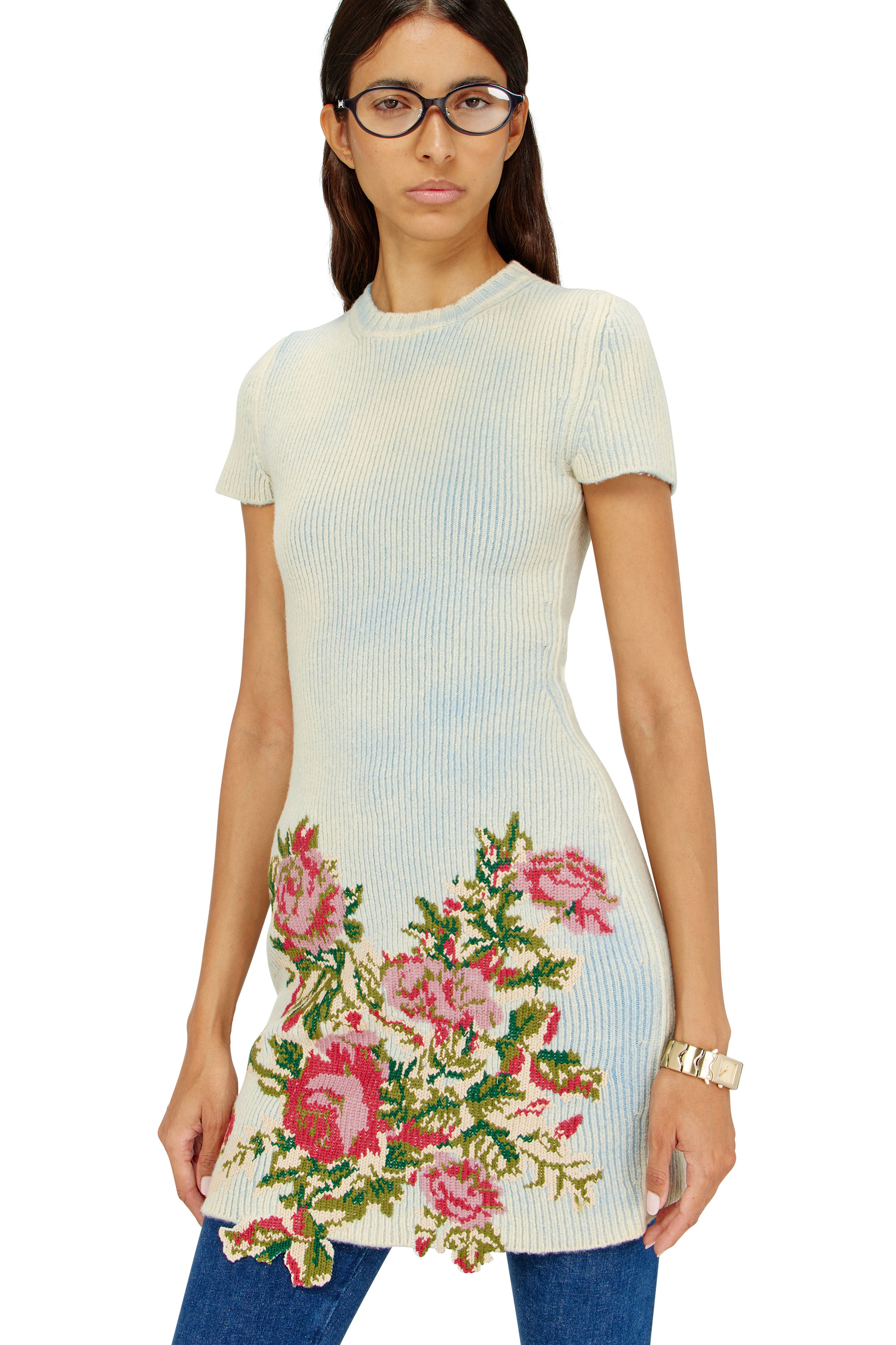Diesel - M-RINNIE, Abito corto in maglia misto lana a fiori Donna in ToBeDefined - 4