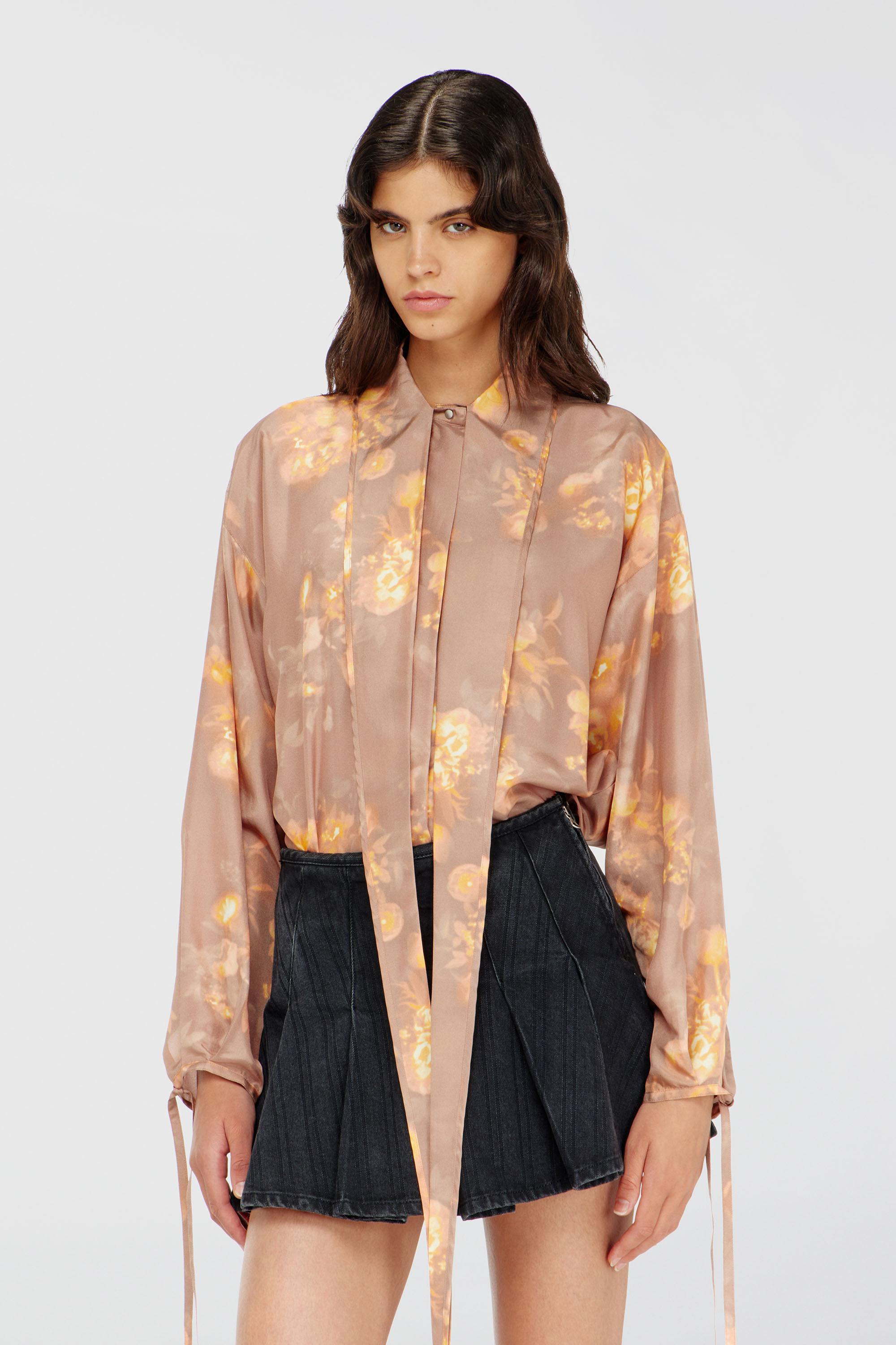 Diesel - C-ALLAS-T1, Chemise en soie habotai &agrave; motif floral Femme in Marron - 2