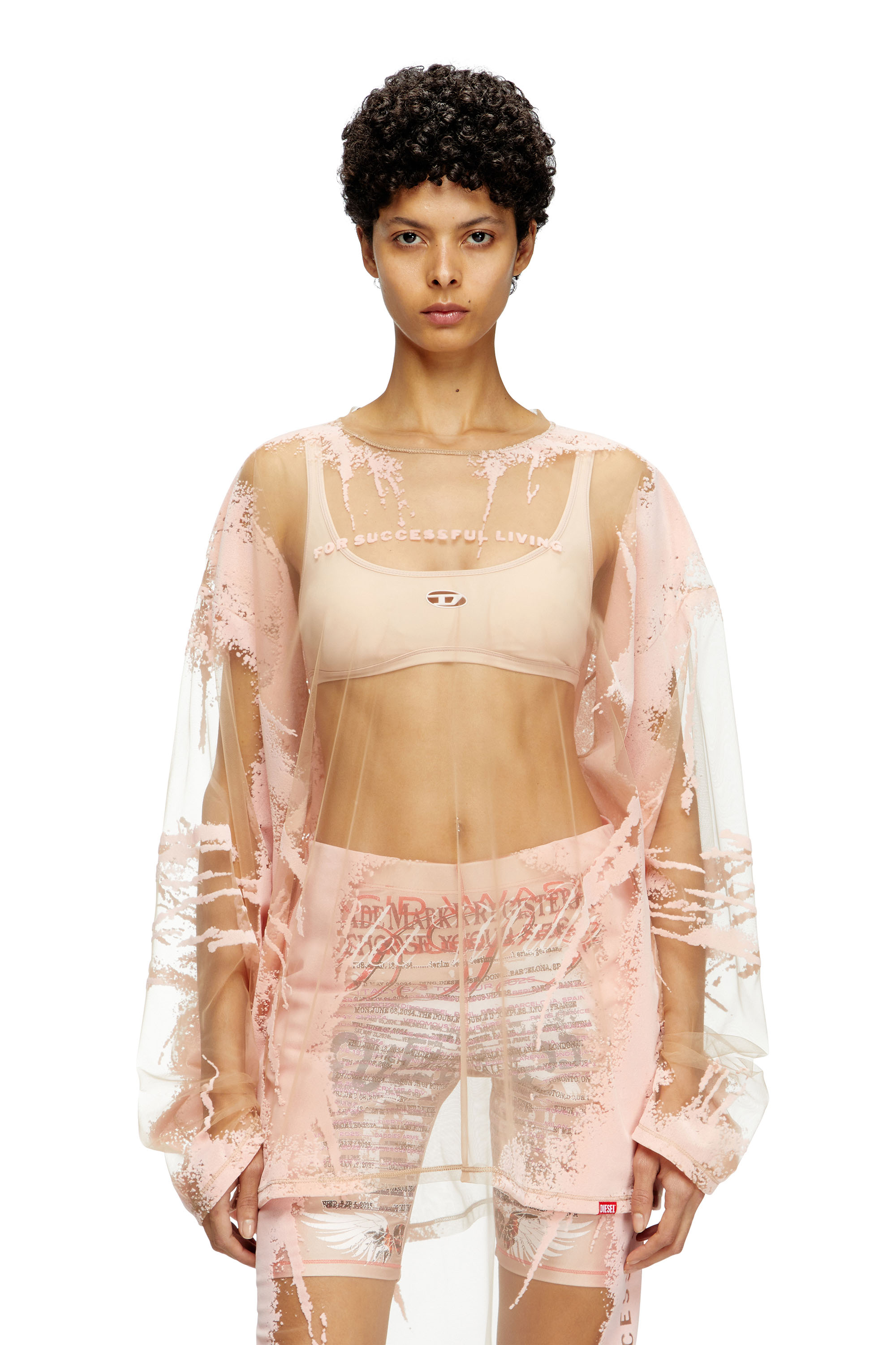 Diesel - T-HASSAN-LS-A, T-shirt a maniche lunghe in nylon con stampa DJ Unisex in Rosa - 6