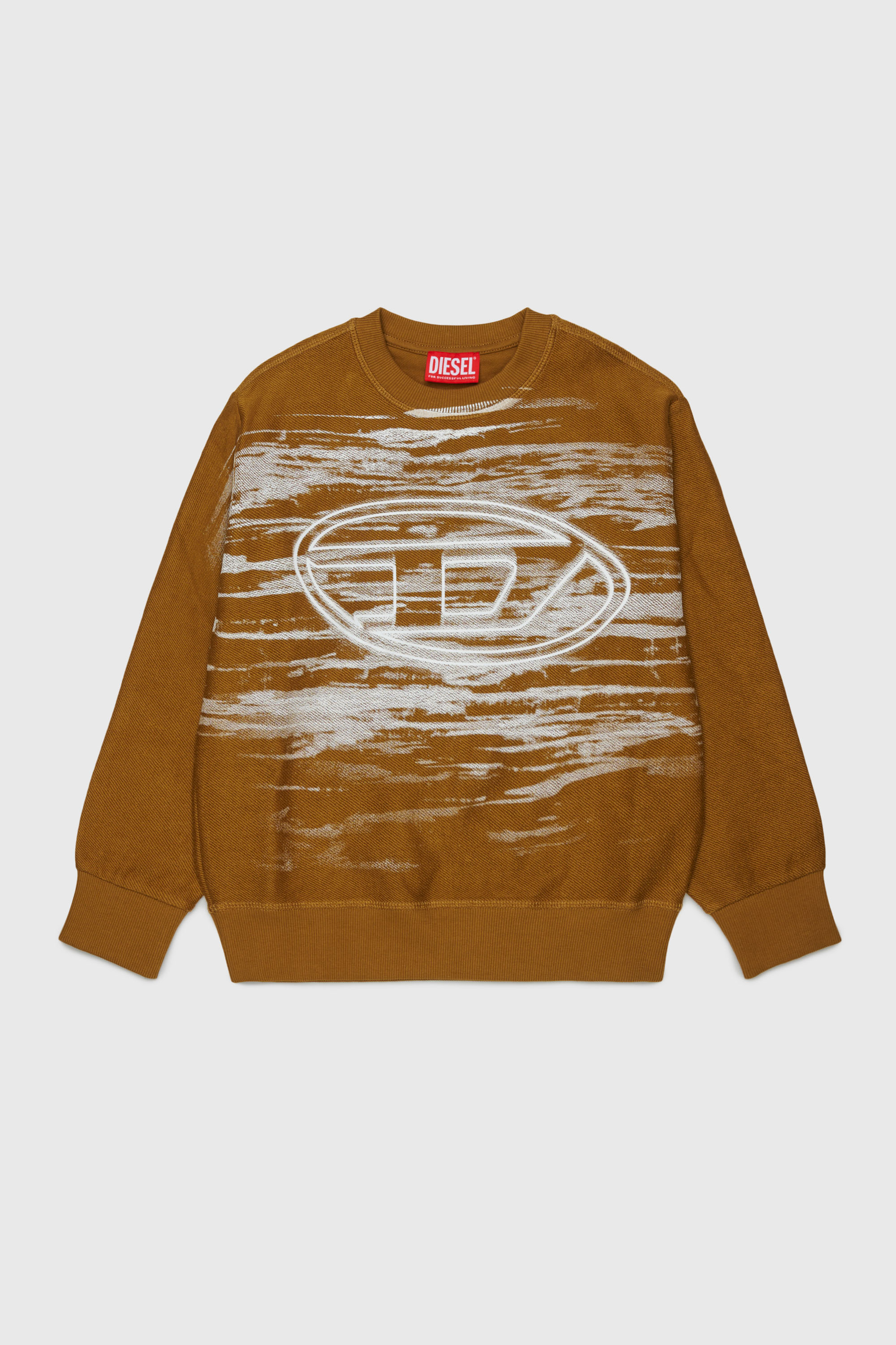 Diesel - SFRIT OVER, Sweatshirt avec rayures et logo Oval D Homme in Marron - 1