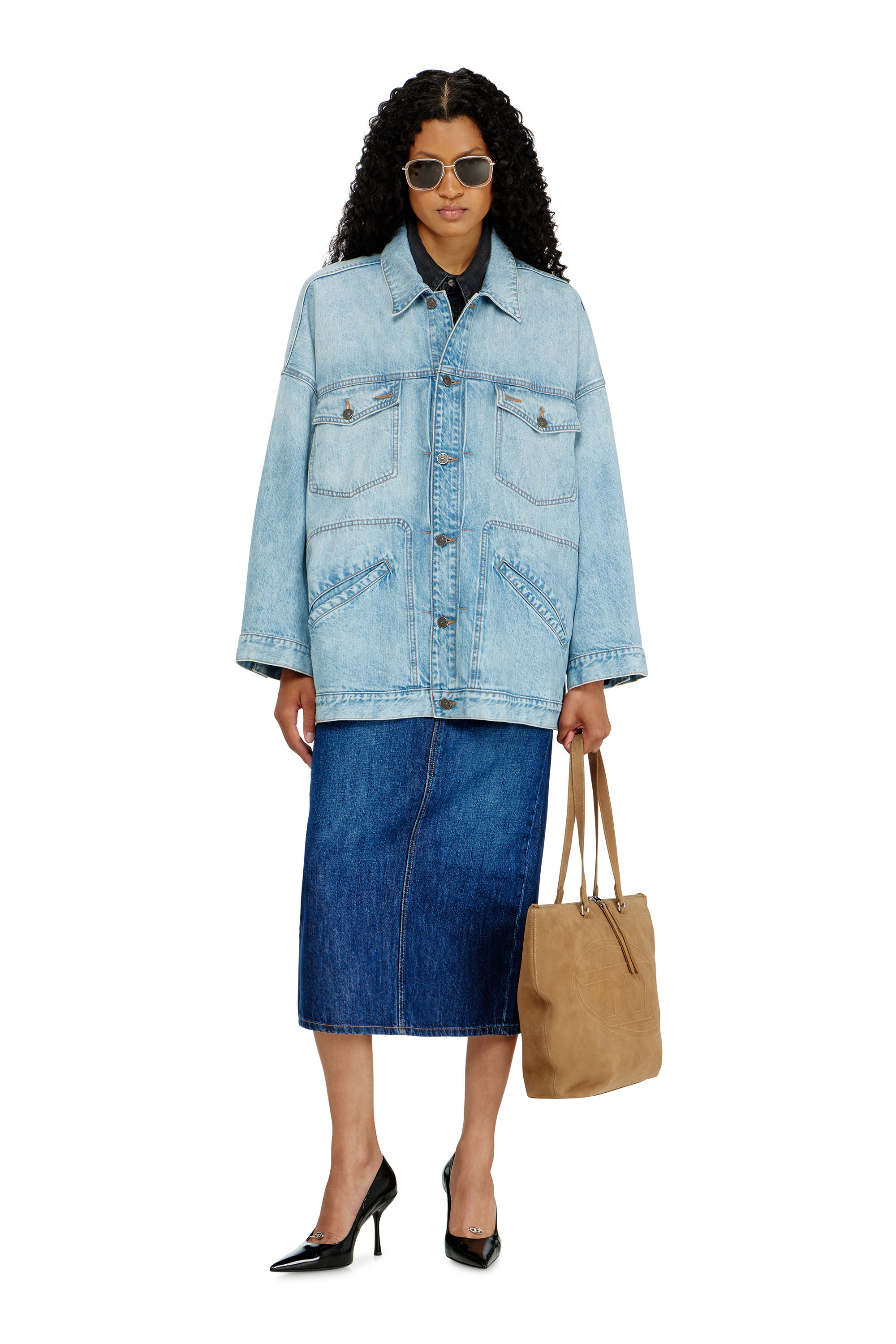 Diesel - DE-LIN, Giacca workwear in denim oversized Donna in Blu - 1