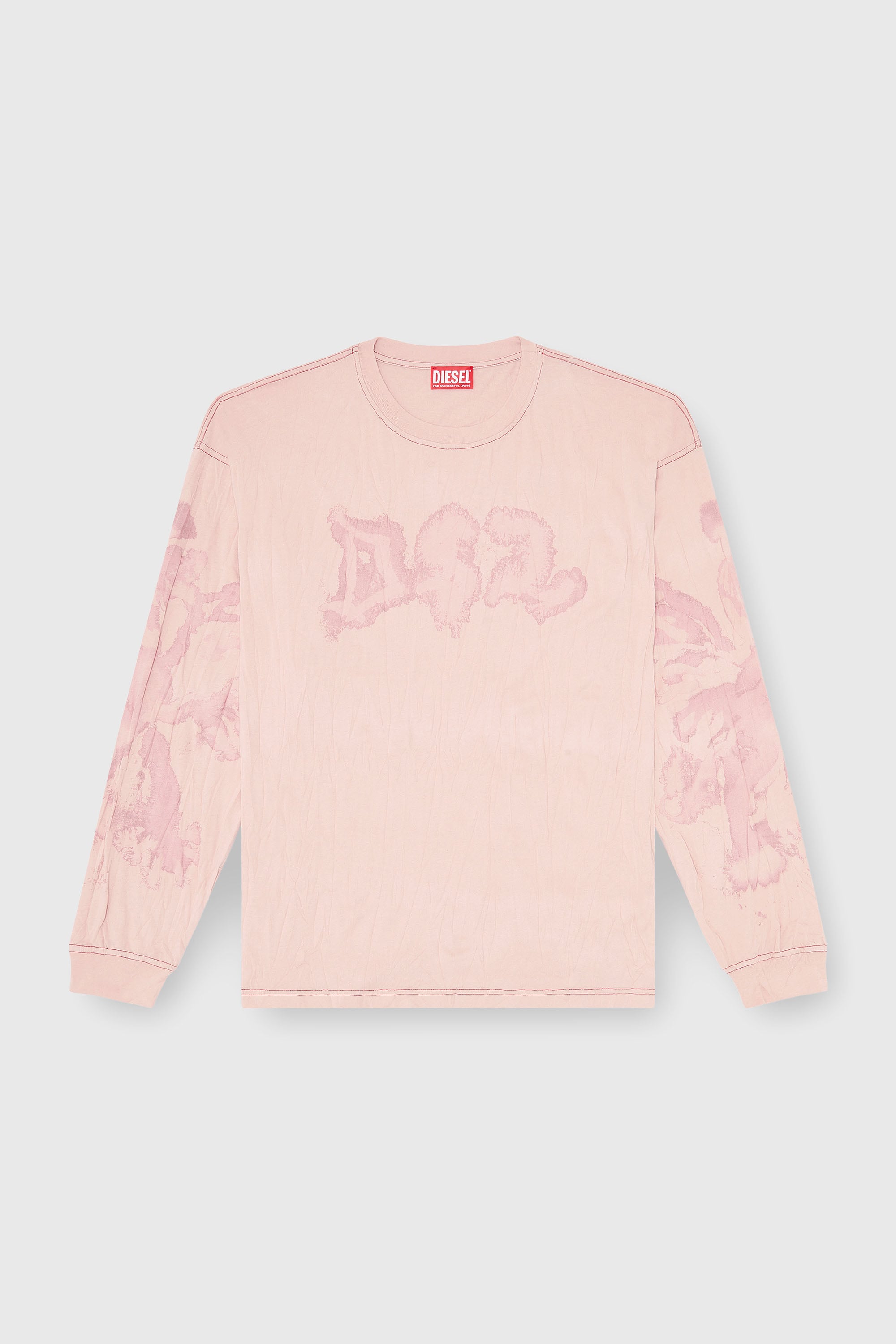 Diesel - T-BOXT-LS-AA4, T-shirt relaxed a manica lunga con stampa macchiata Uomo in Rosa - 2