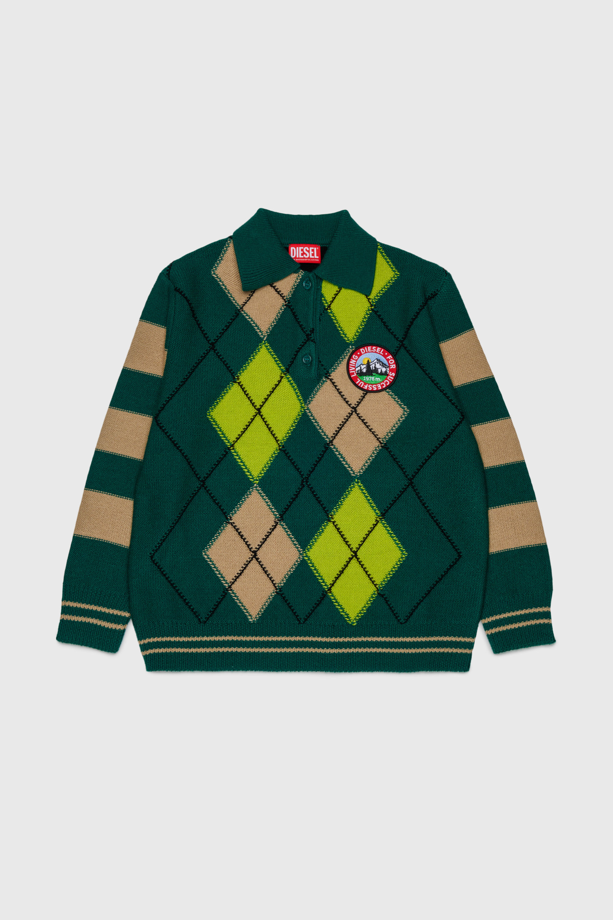 Diesel - KROMBY OVER, Unisex Polo-Pullover aus Wollmischung mit Argyle-Muster in Gr&uuml;n - 1