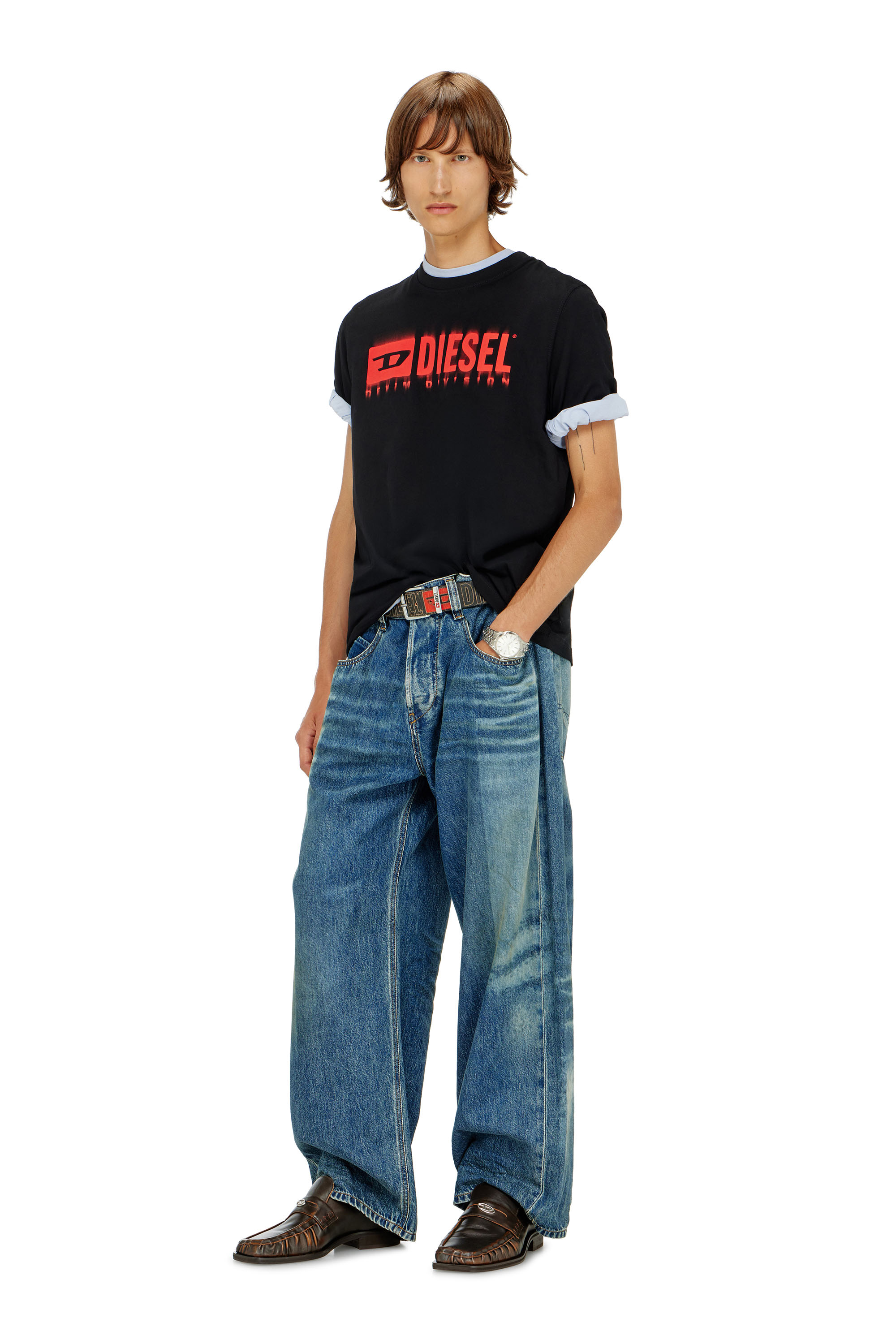 Diesel - T-ADJUST-Q7, Herren T-Shirt mit verschwommenem Diesel-Logo in Schwarz - 2