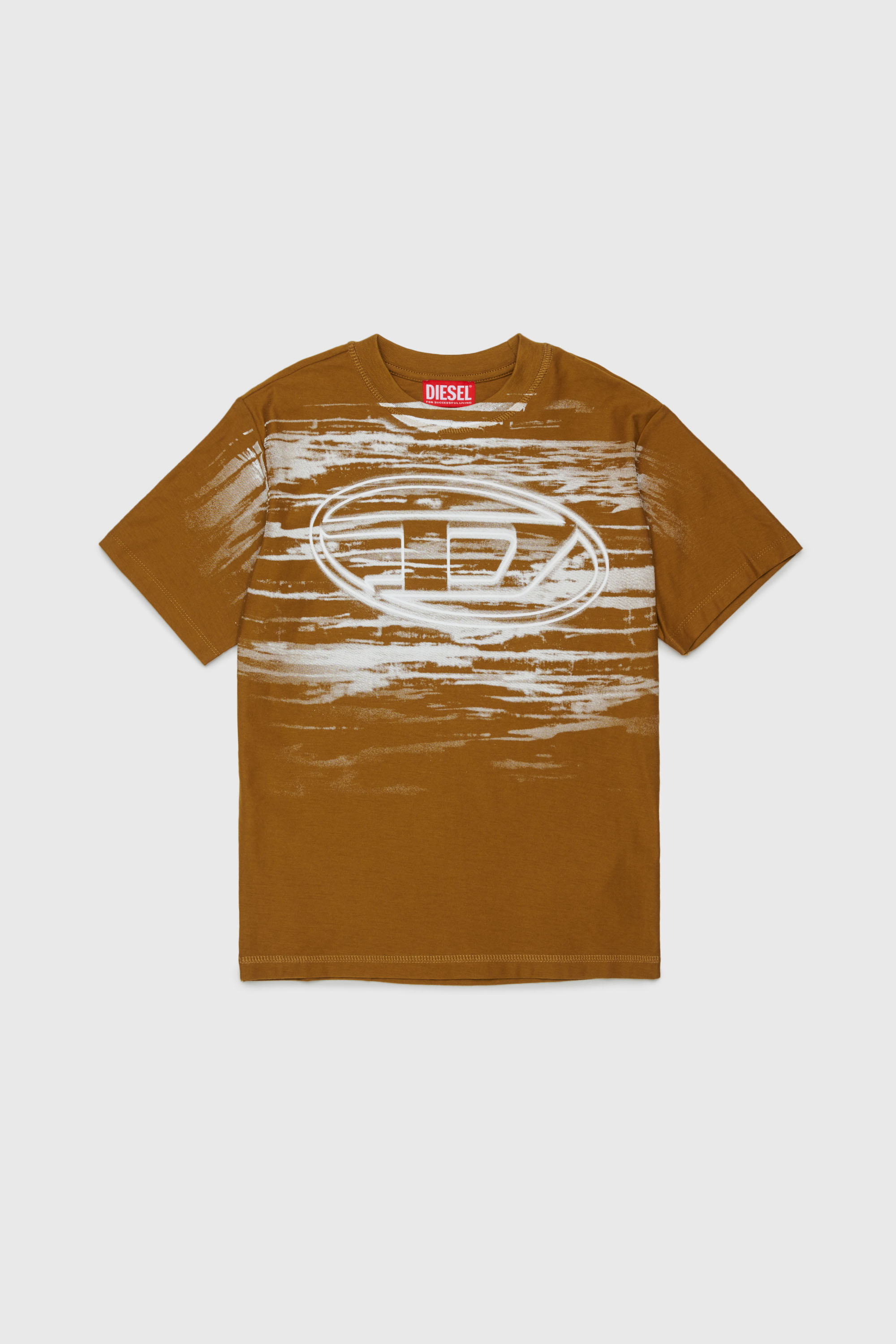 Diesel - TFRIT OVER, T-shirt avec logo Oval D et effet chin&eacute; Homme in Marron - 1