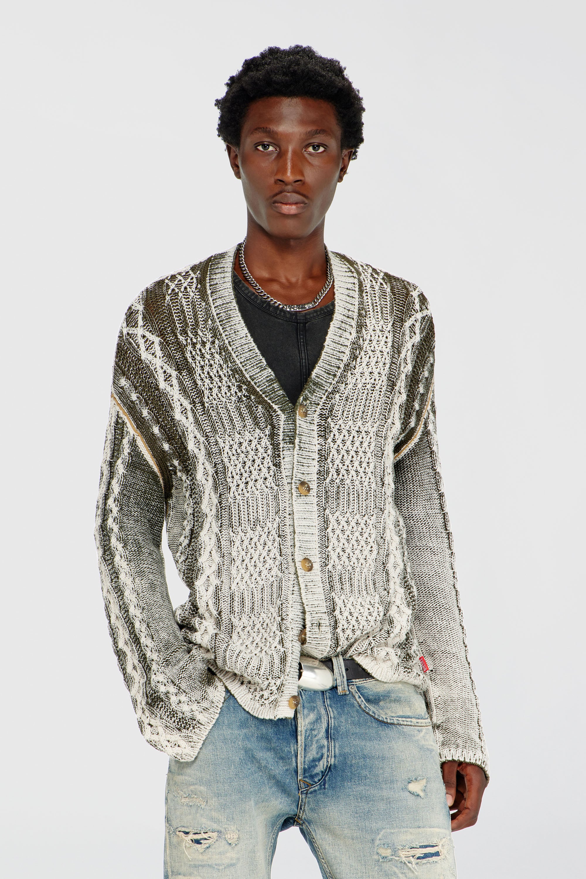 Diesel - K-MIOTO, Cardigan lavorato a maglia con trattamento Uomo in Multicolor - 1
