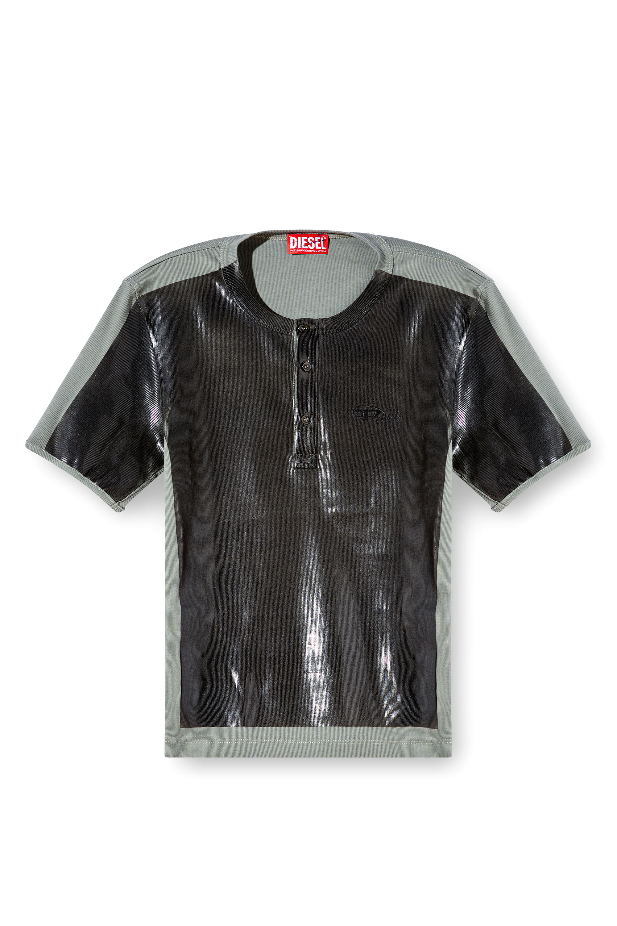 Diesel - T-RIBBER-DD, T-shirt Henley con coating Unisex in Grigio - 7