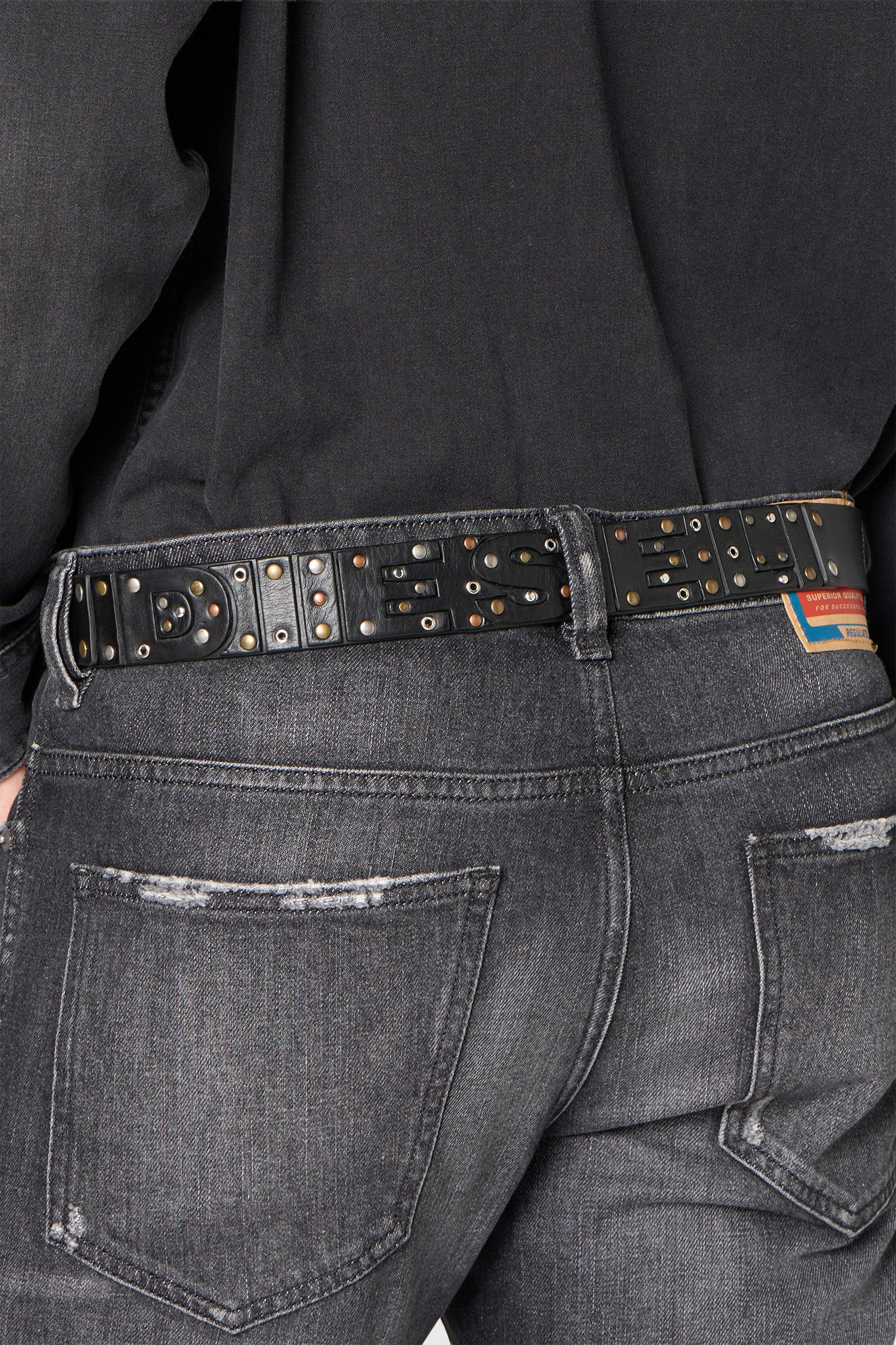 Diesel - B-DSL RIVETS, Cintura 4 cm in pelle con borchie e rivetti Unisex in Nero - 4