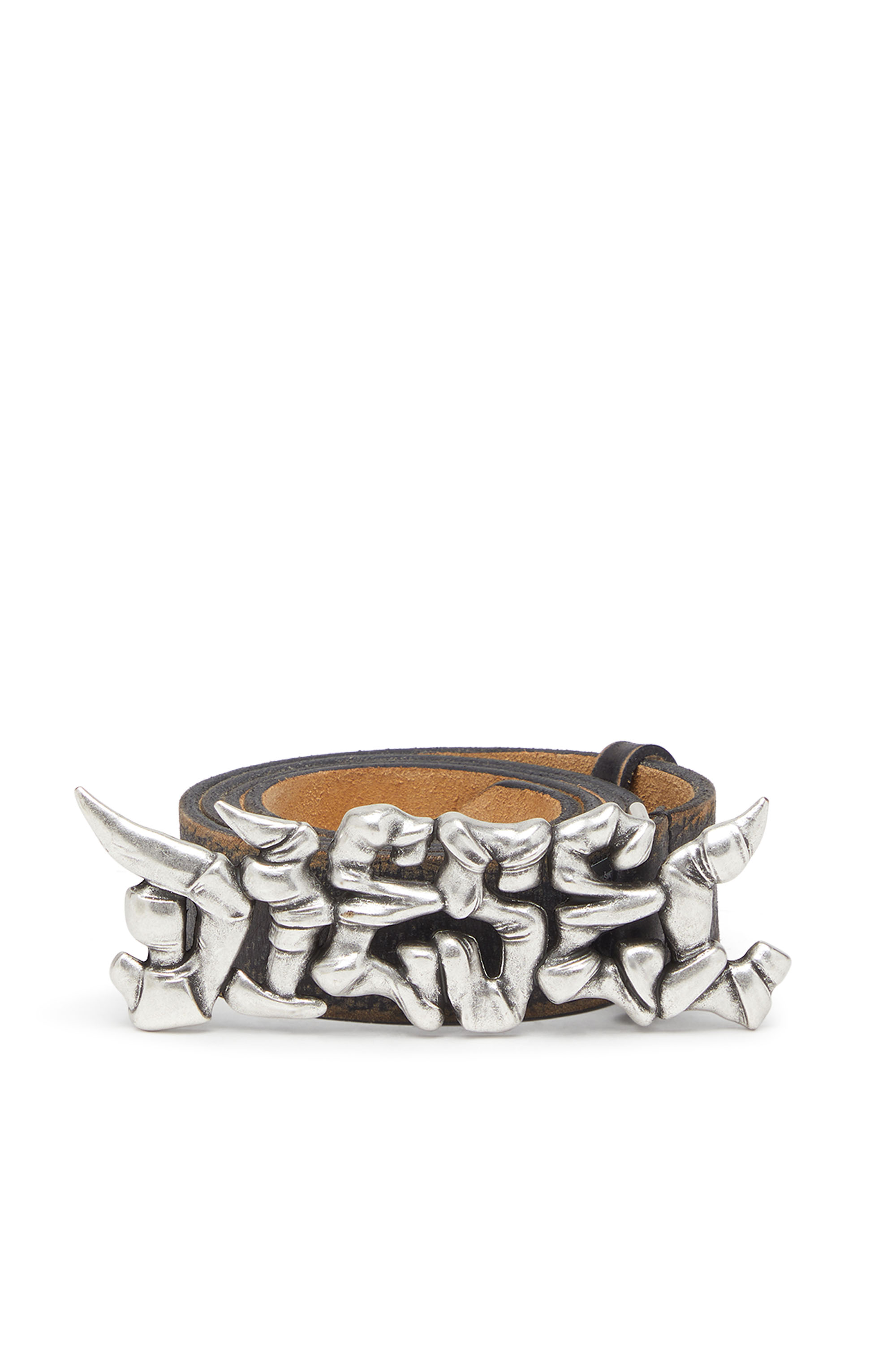 Diesel - B-GRAFFITI, Unisex 3.5 cm behandelter Gürtel aus Leder mit Graffiti-Schnalle in Schwarz/Beige - 1