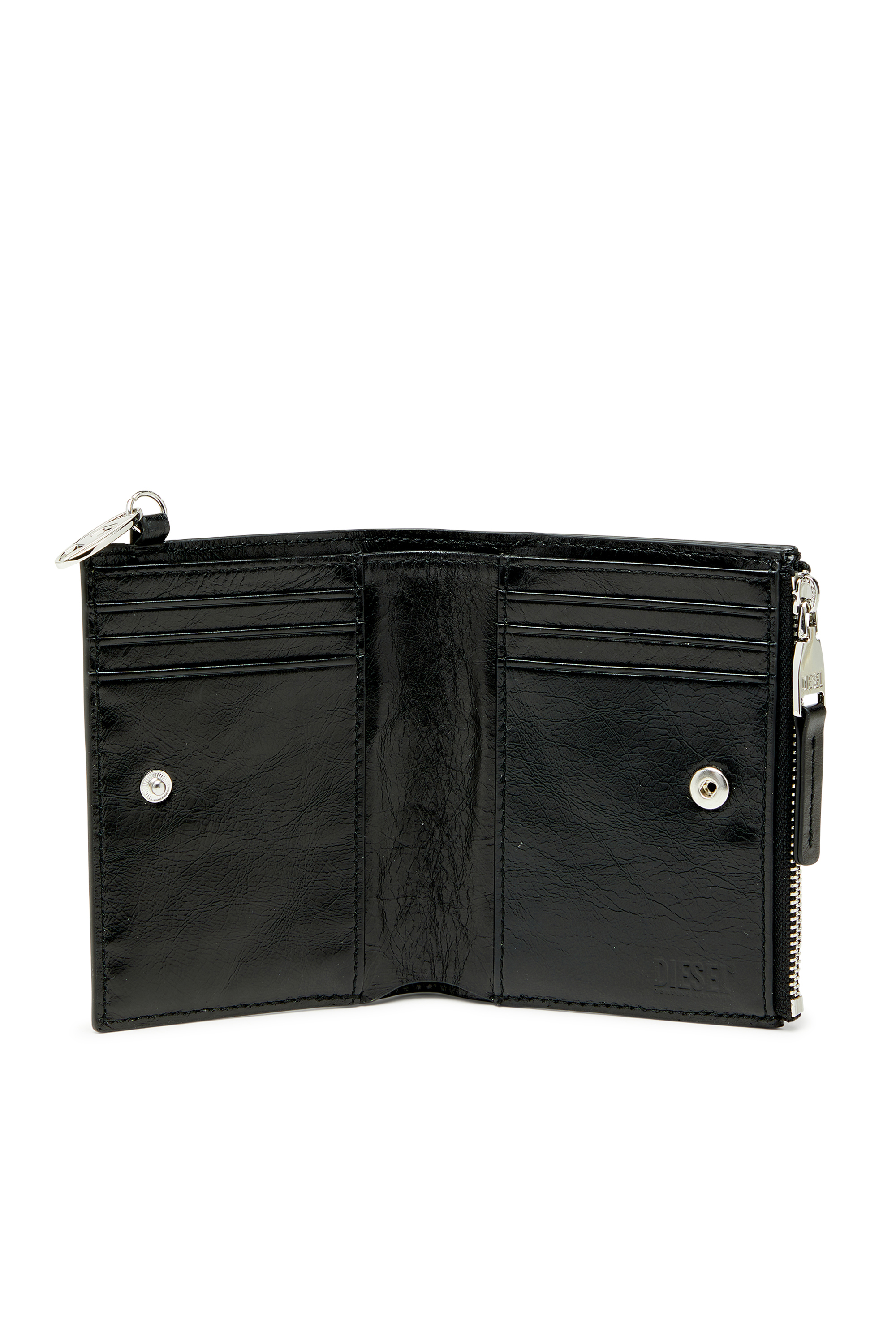 Diesel - OVAL-D BI FOLD ZIP II, Damen Lederne Brieftasche mit gepr&auml;gtem Kettenmotiv in Schwarz - 3