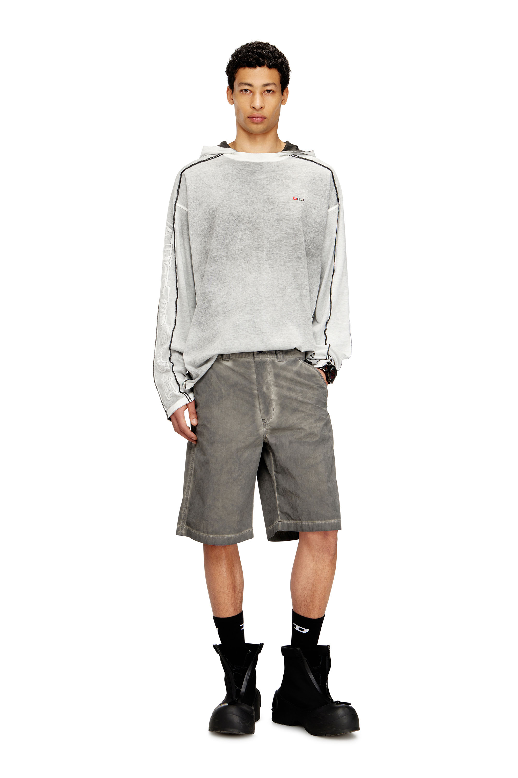 Diesel - T-RIVEN-LS-HOOD, Herren Baumwoll-Hoodie mit Farbspray in Grau/Weiss - 1