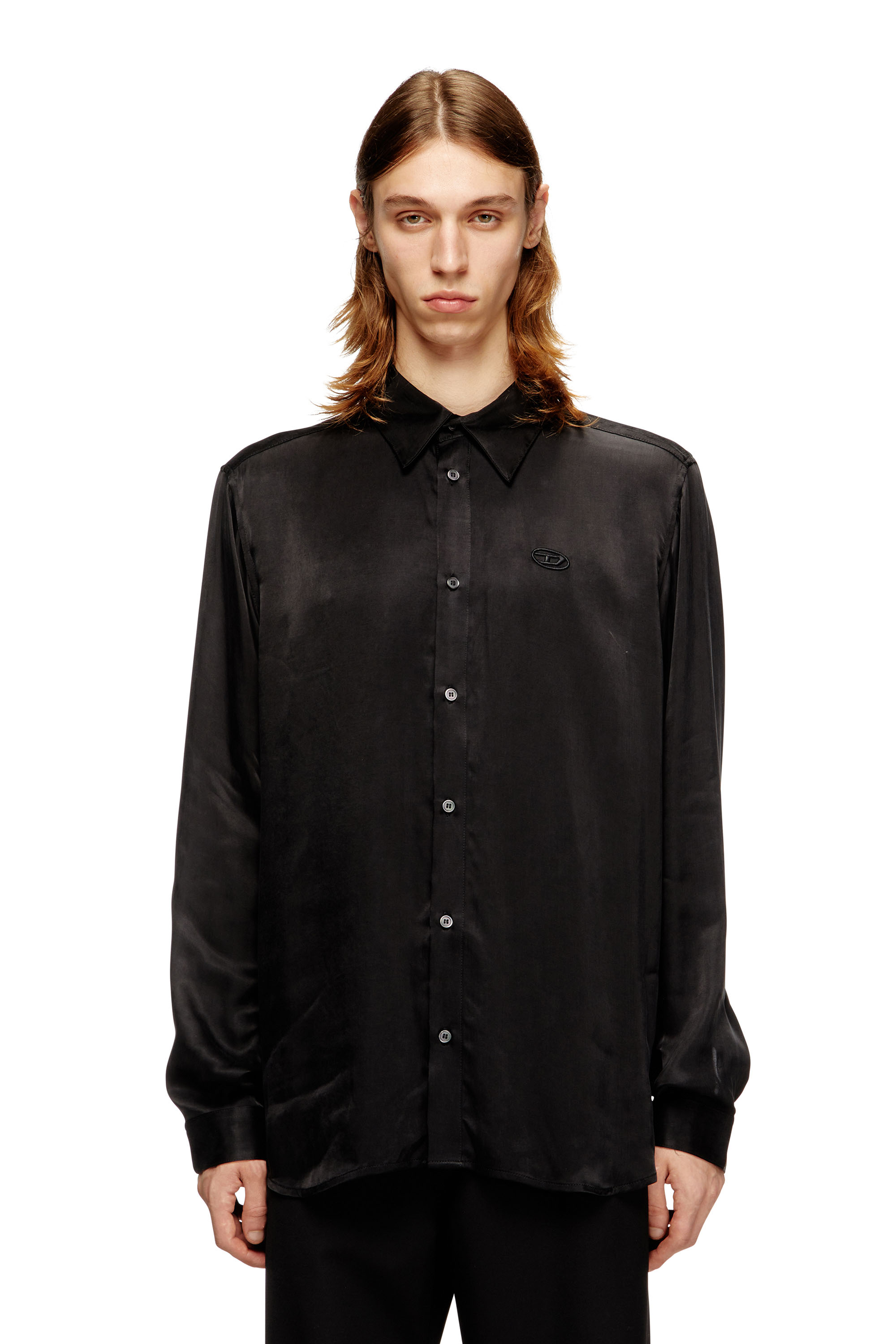 Diesel - S-SIMPLY-AJFU, Camicia in cupro con logo ricamato Uomo in ToBeDefined - 1