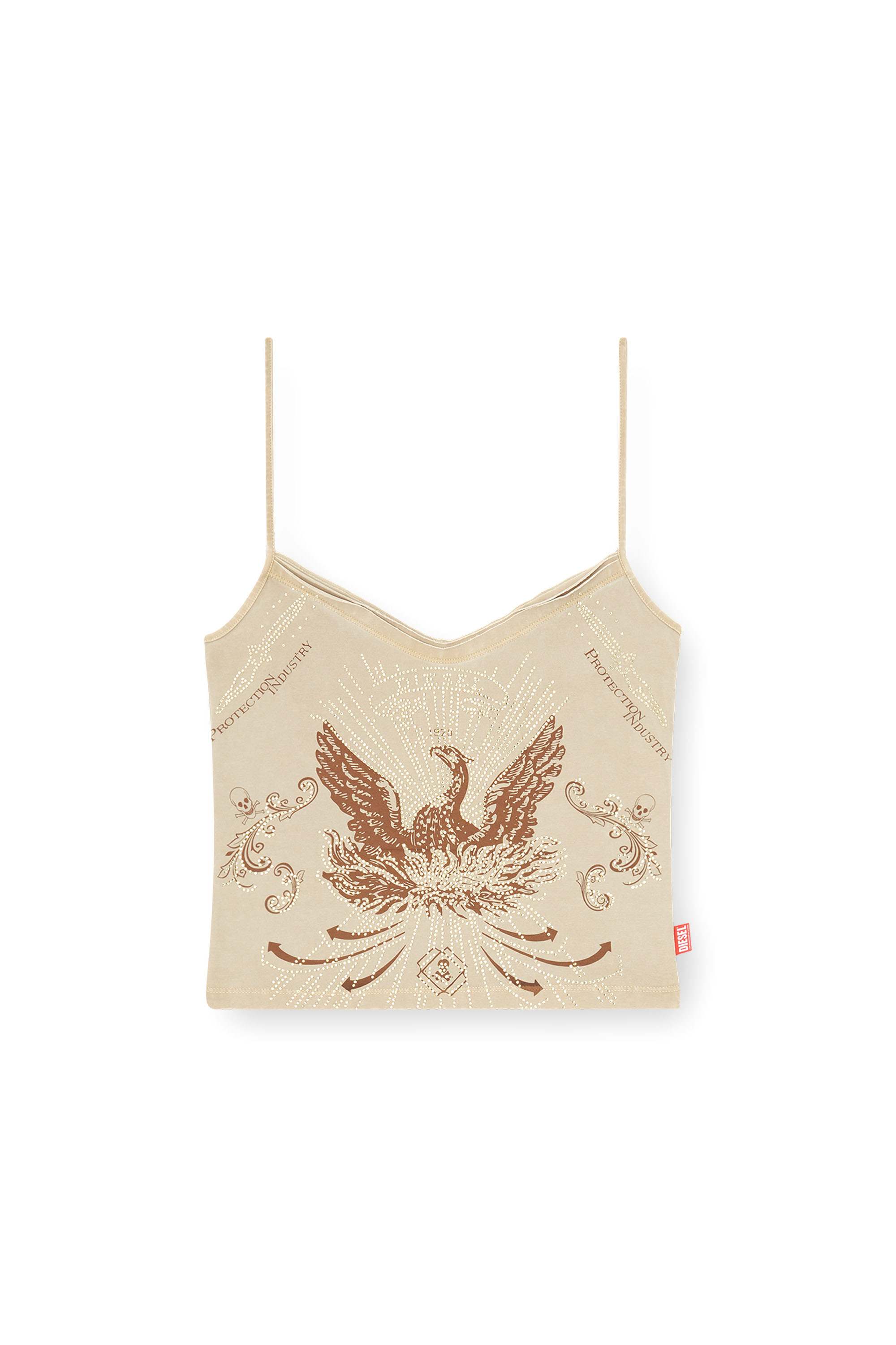 Diesel - T-ROPEW, Top con stampa Phoenix e strass Donna in Marrone - 3
