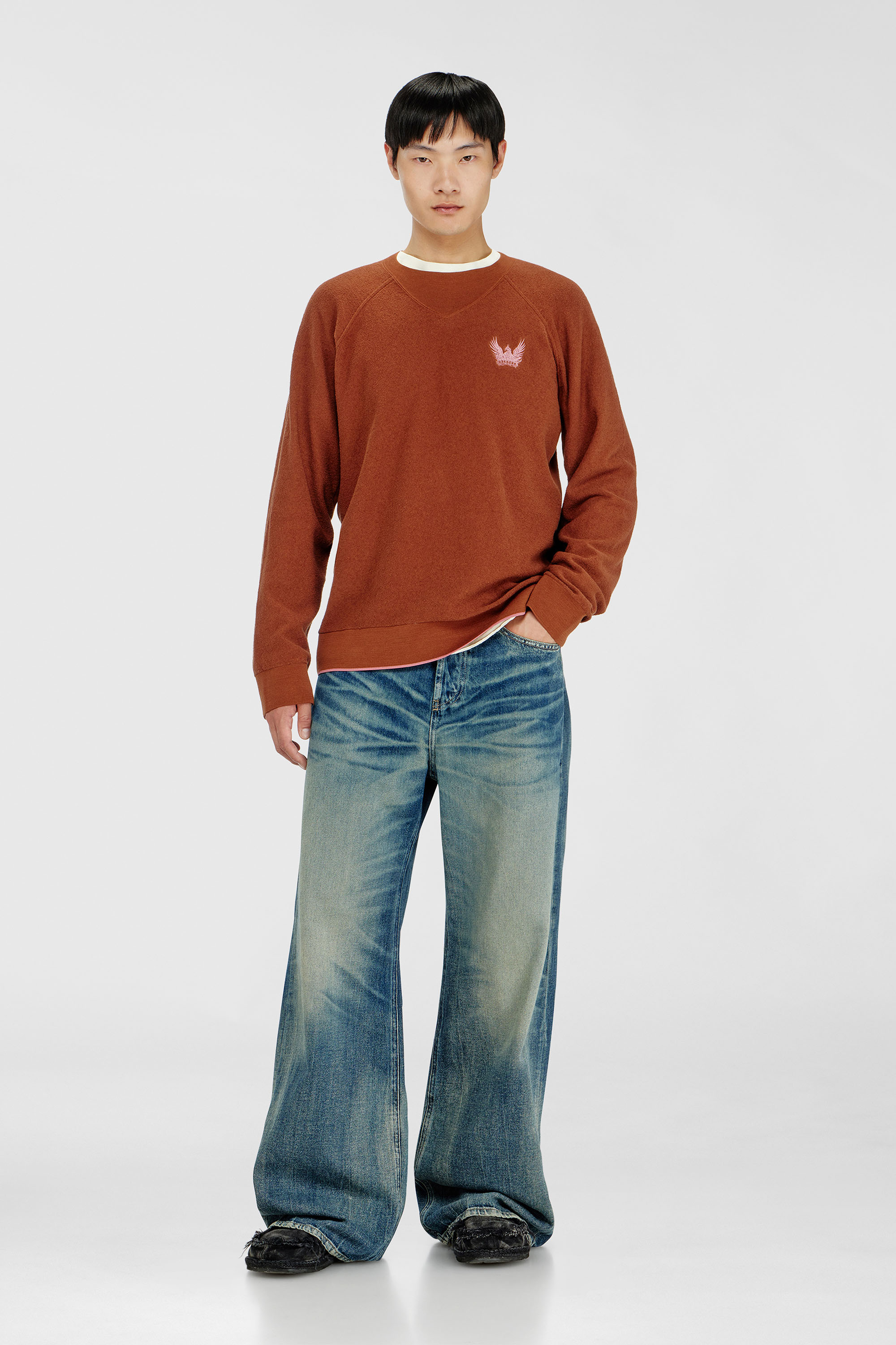 Diesel - K-RALFS, Maglione boucl&eacute; con ricamo Phoenix Uomo in Rosso - 2