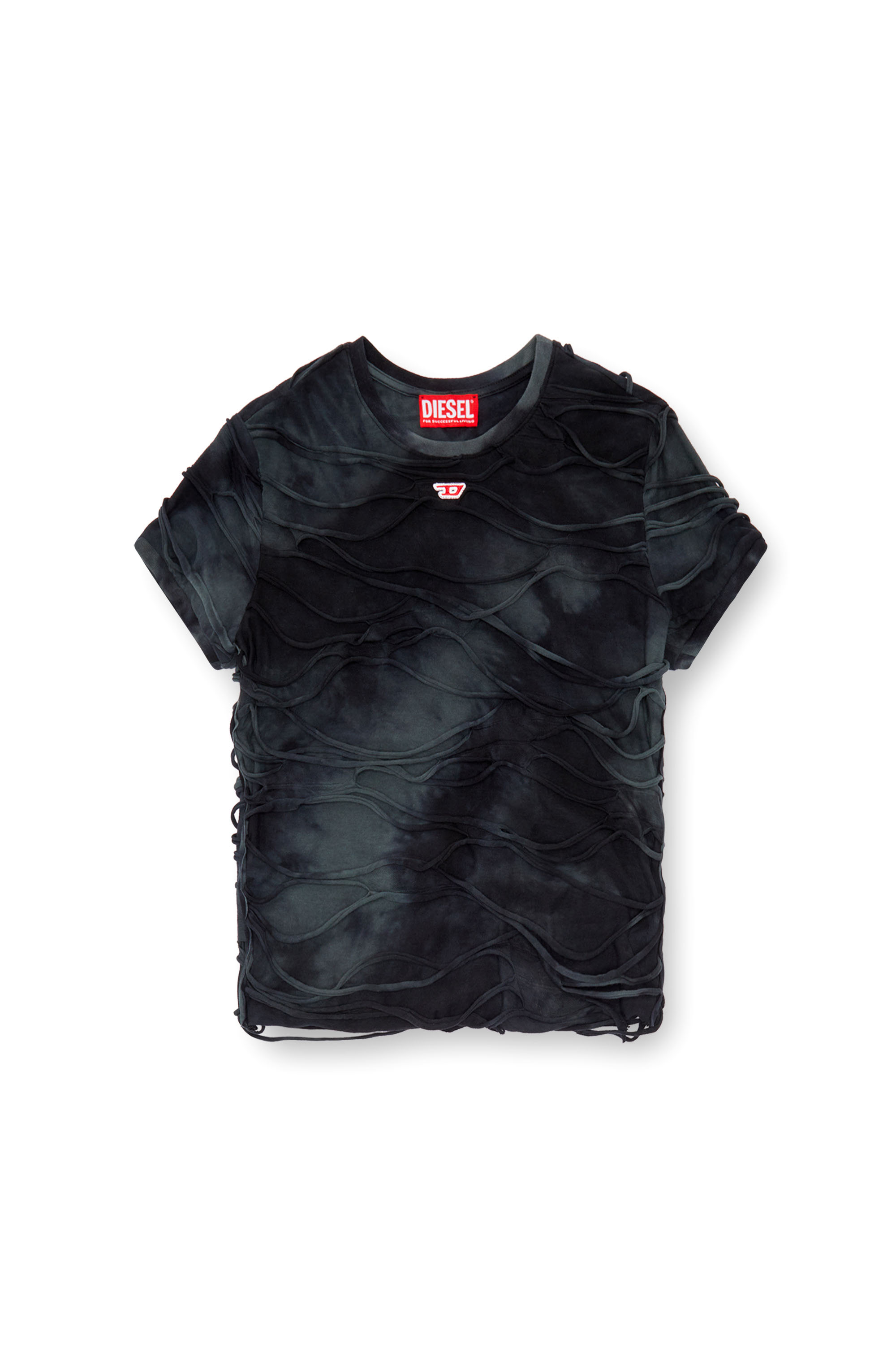 Diesel - T-UNCUTIE-LONG-P1, Damen T-Shirt mit hängenden Fäden in Schwarz - Image 5