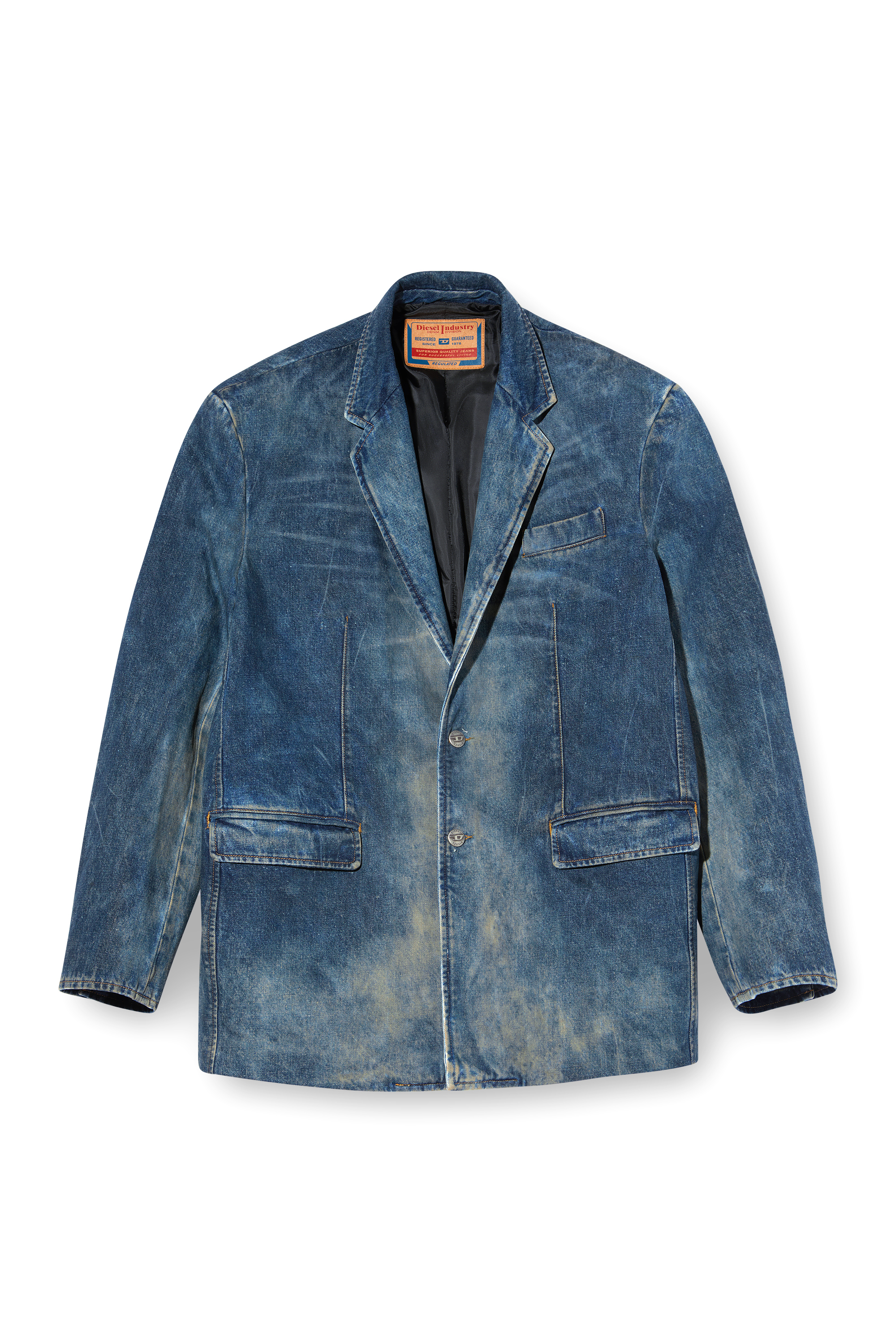 Diesel - D-OVER-DD, Unisex Blazer aus von Hand behandeltem Denim mit Schmutz-Effekt in Dunkelblau - 4