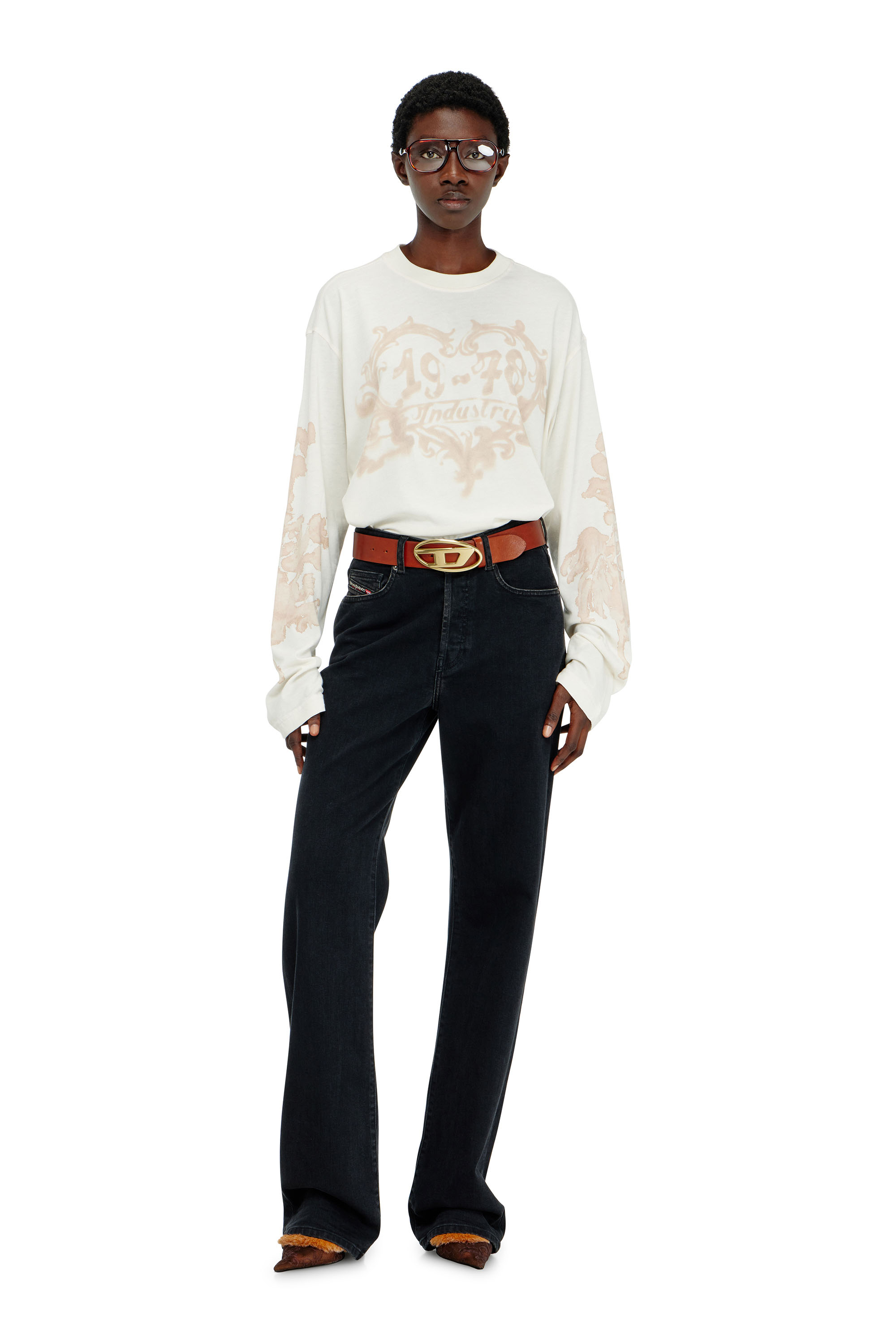 Diesel - T-HILARY-LS-AA1, Damen Langarmshirt aus Baumwolle mit Grafikprint in Weiss/Rosa - 2