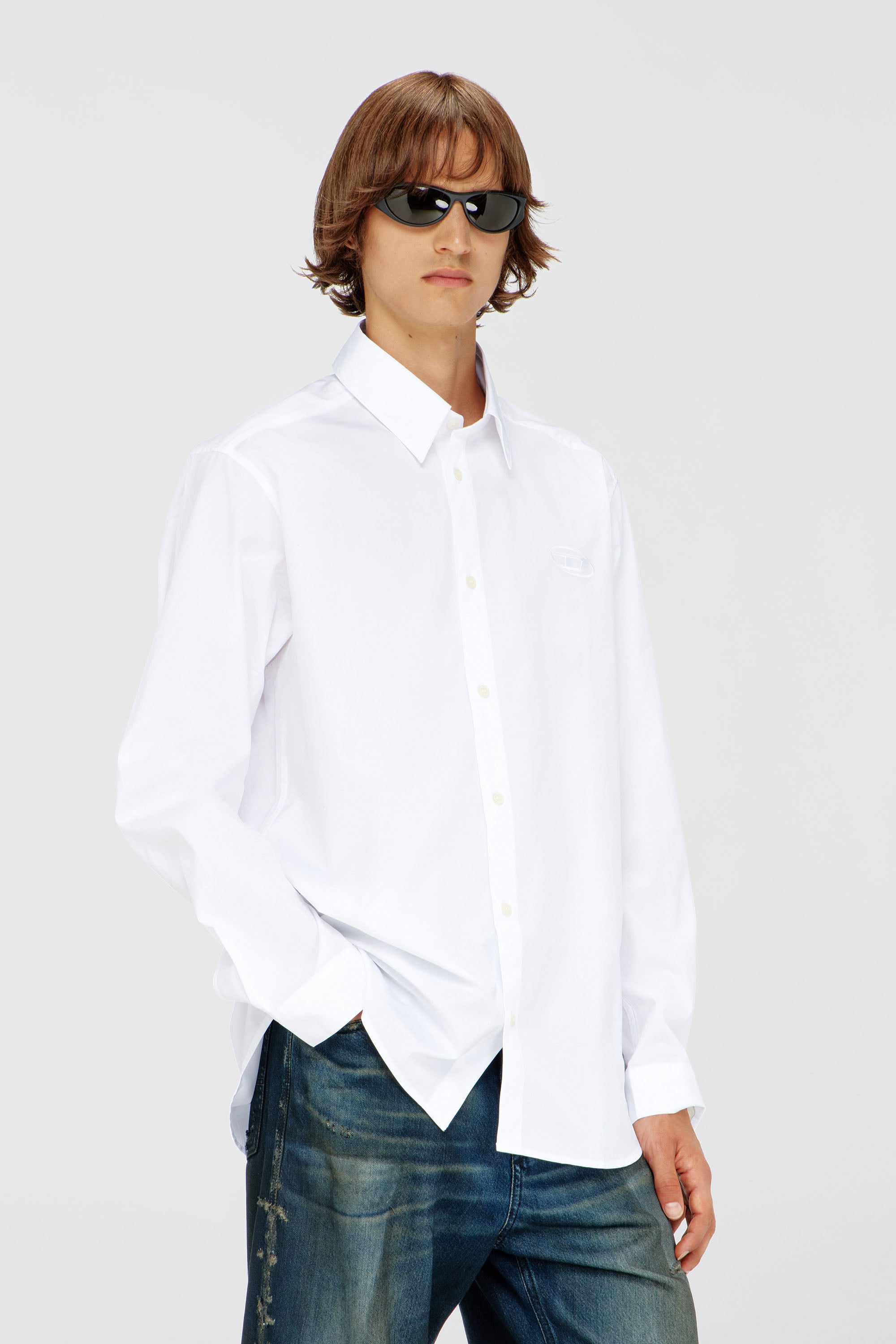 Diesel - S-SIMPLY-GSBH, Camicia in popeline elasticizzato con ricamo Uomo in Bianco - 1