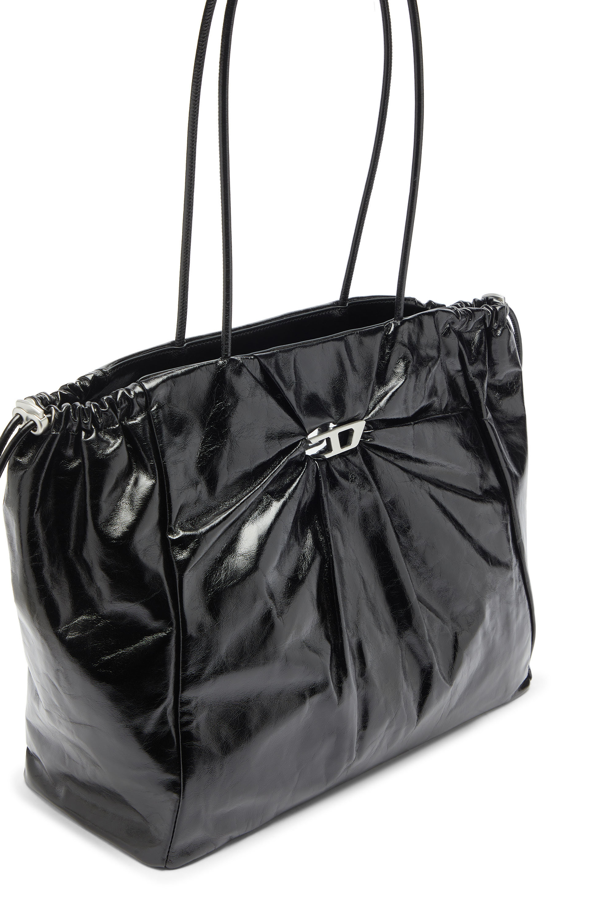 Diesel - SCRUNCH-D TOTE E/W, Damen Scrunch-D - Tote-Bag aus gl&auml;nzendem, geknittertem Leder in Schwarz - 5