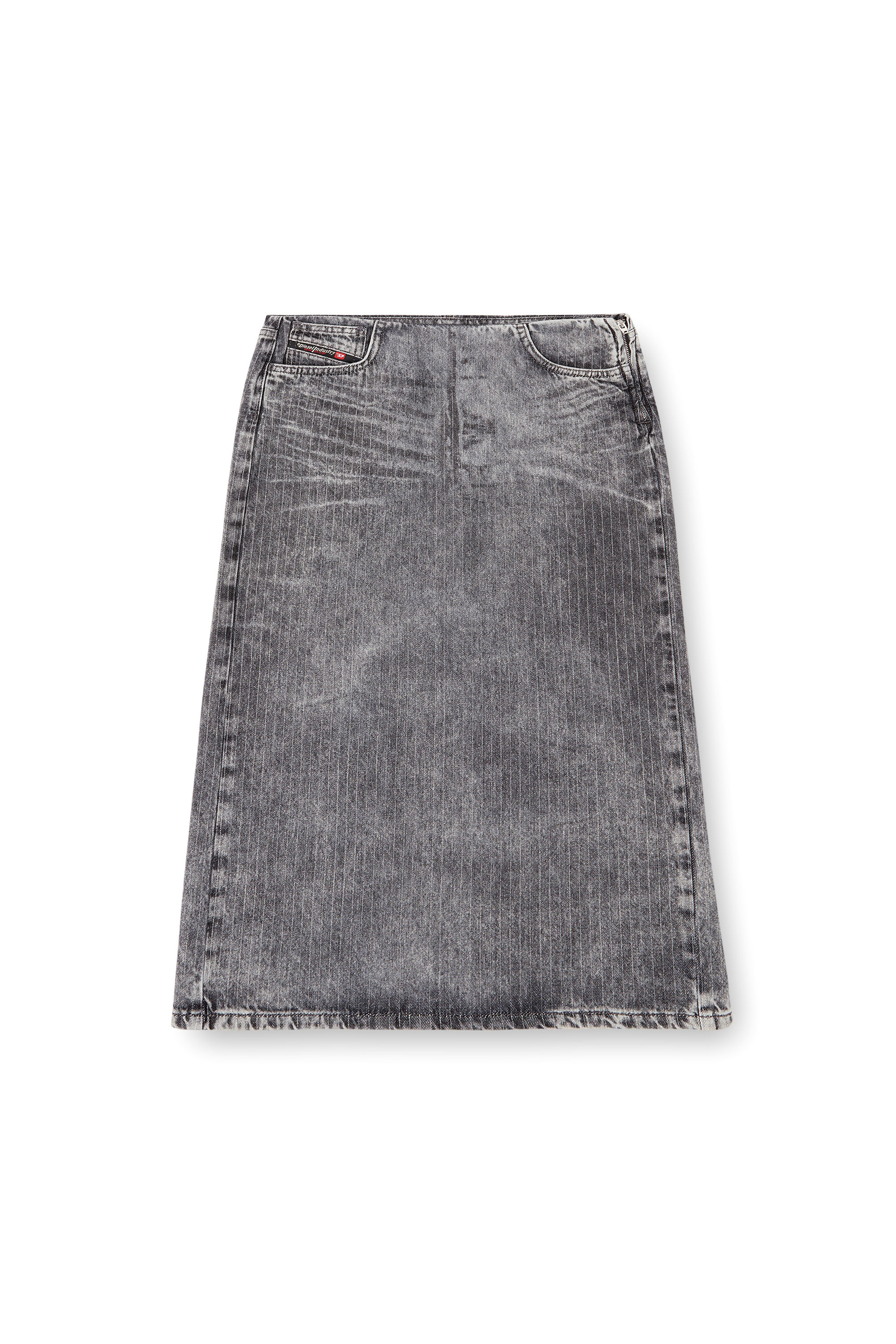 Diesel - DE-PRA-S4, Jupe midi en denim avec fines rayures Femme in Gris - 3