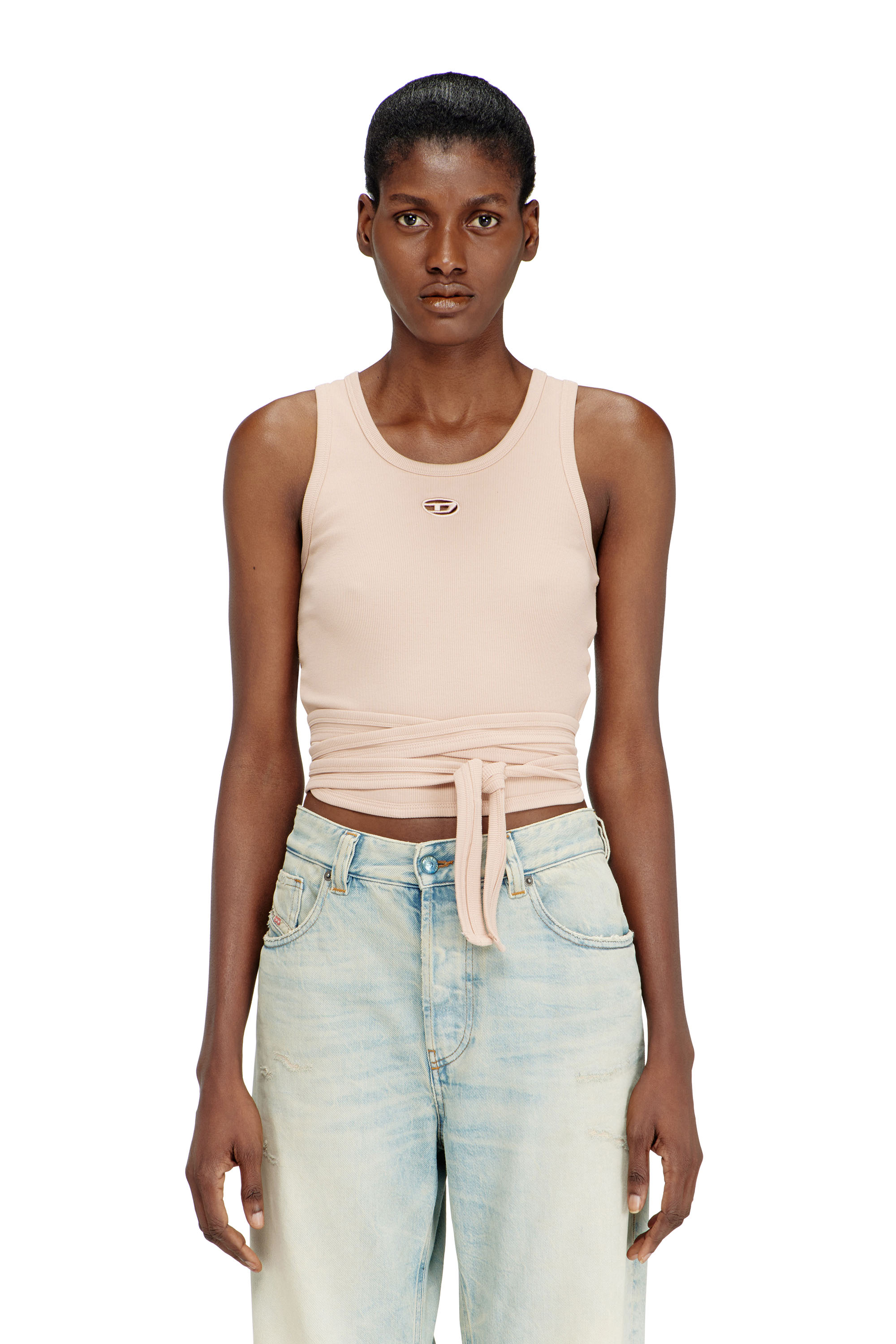 Diesel - T-ANKY-TAIL-S1, Crop top &agrave; design crois&eacute; Femme in Rose - 2