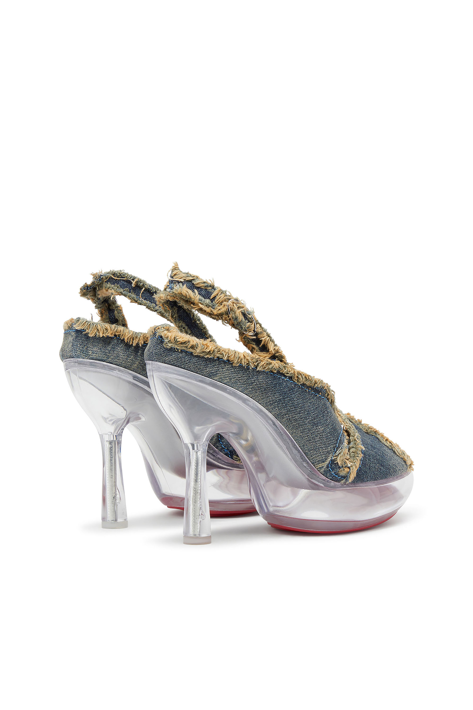 Diesel - D-LAKE PLATFORM SDL, D-Lake-Sandali platform in denim sfrangiato e plexiglass Donna in Blu - 3