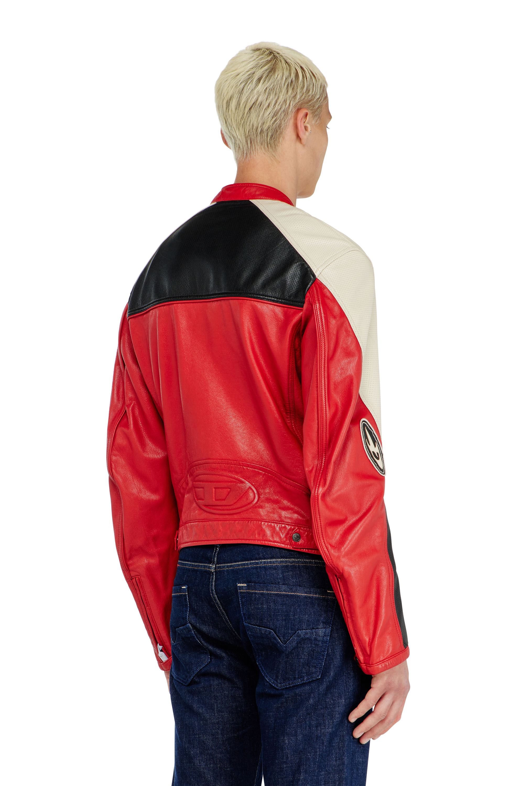 Diesel - L-AHTI, Giacca biker in pelle colour-block Uomo in Multicolor - 4