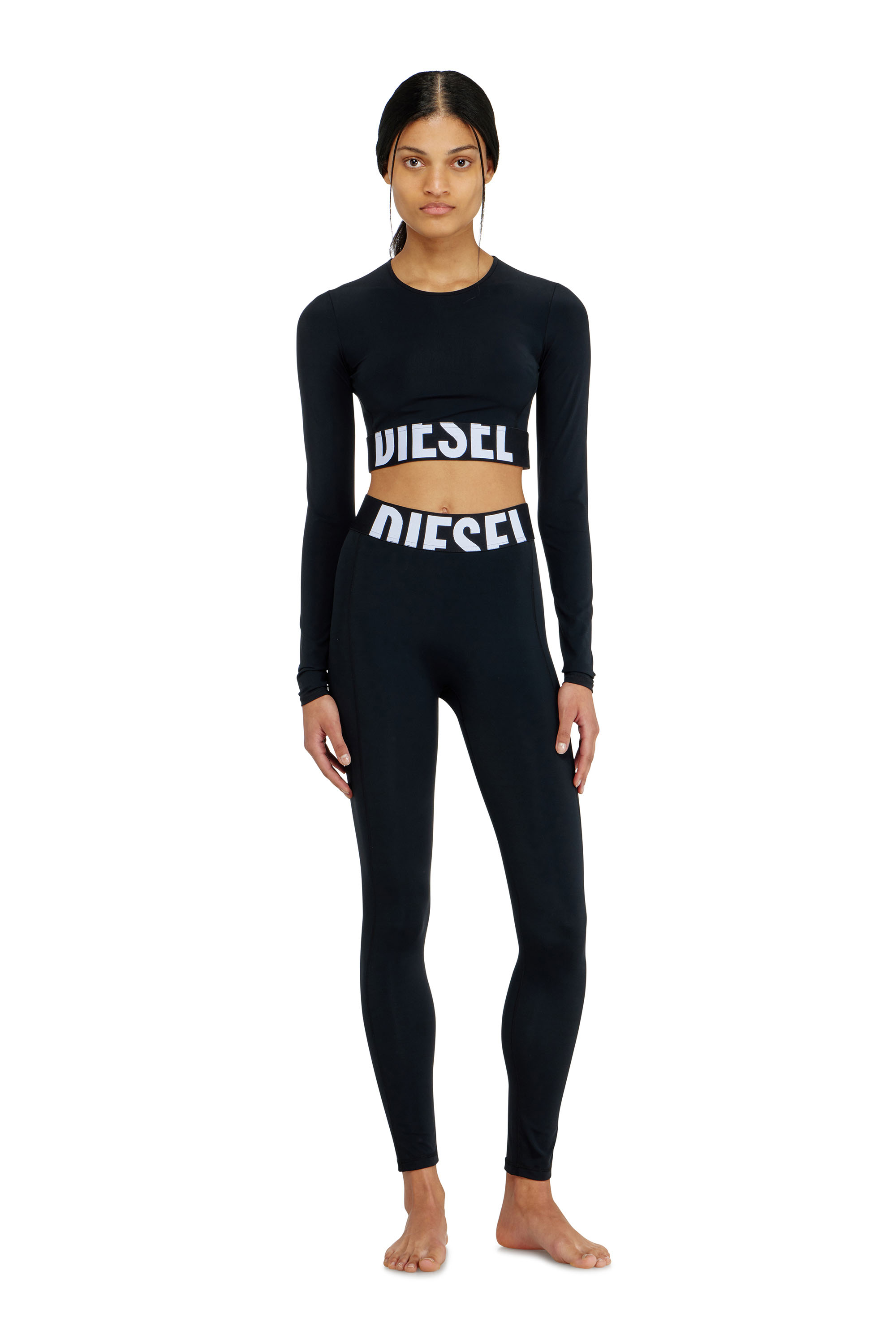Diesel - MELISSA-D-POP, Top cropped en microfibre avec logo tronqu&eacute; Femme in Noir - 1