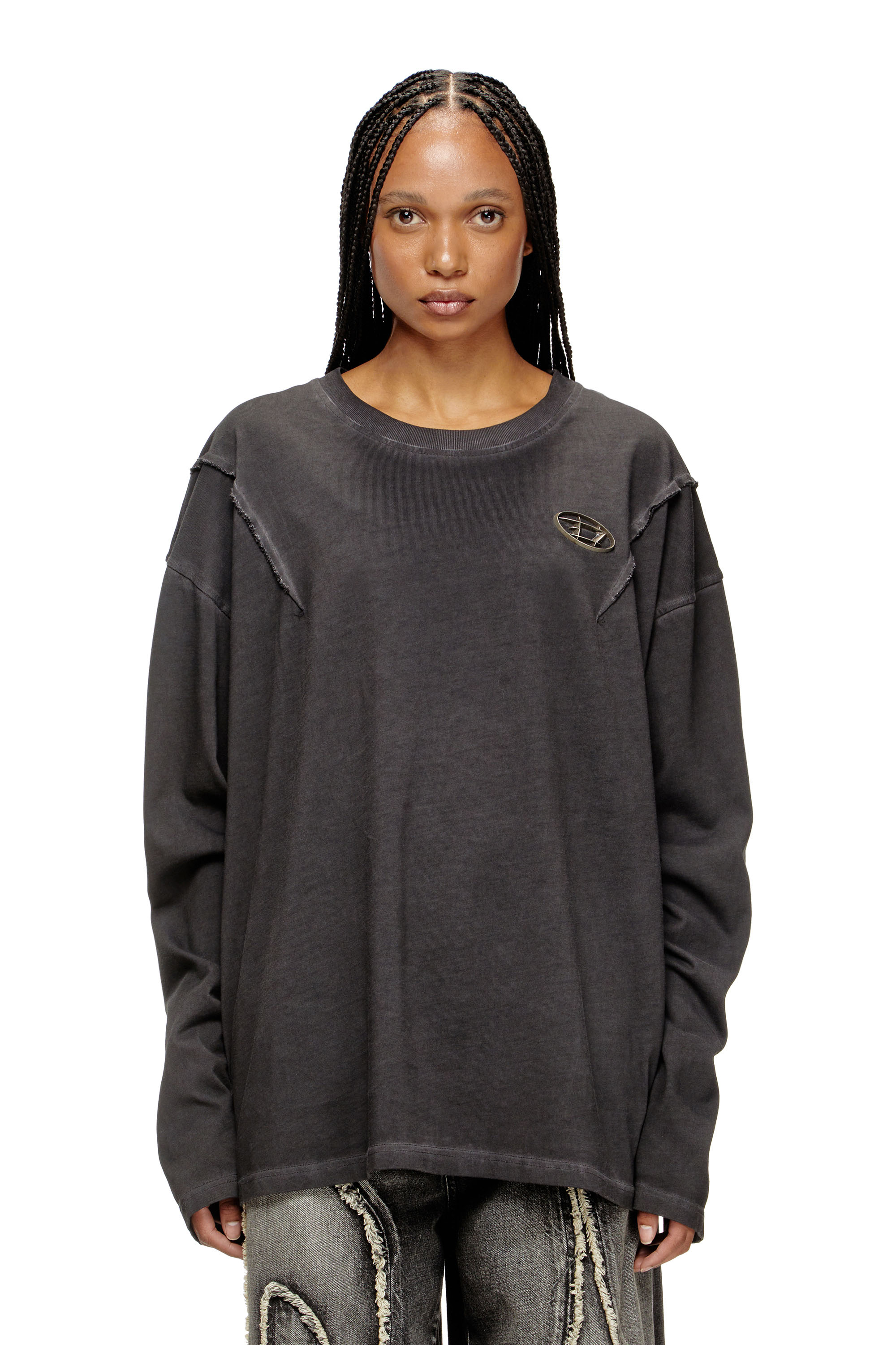 Diesel - T-THUG-T-SHIRT, T-shirt a maniche lunghe con effetto sfumato Unisex in Grigio - 1